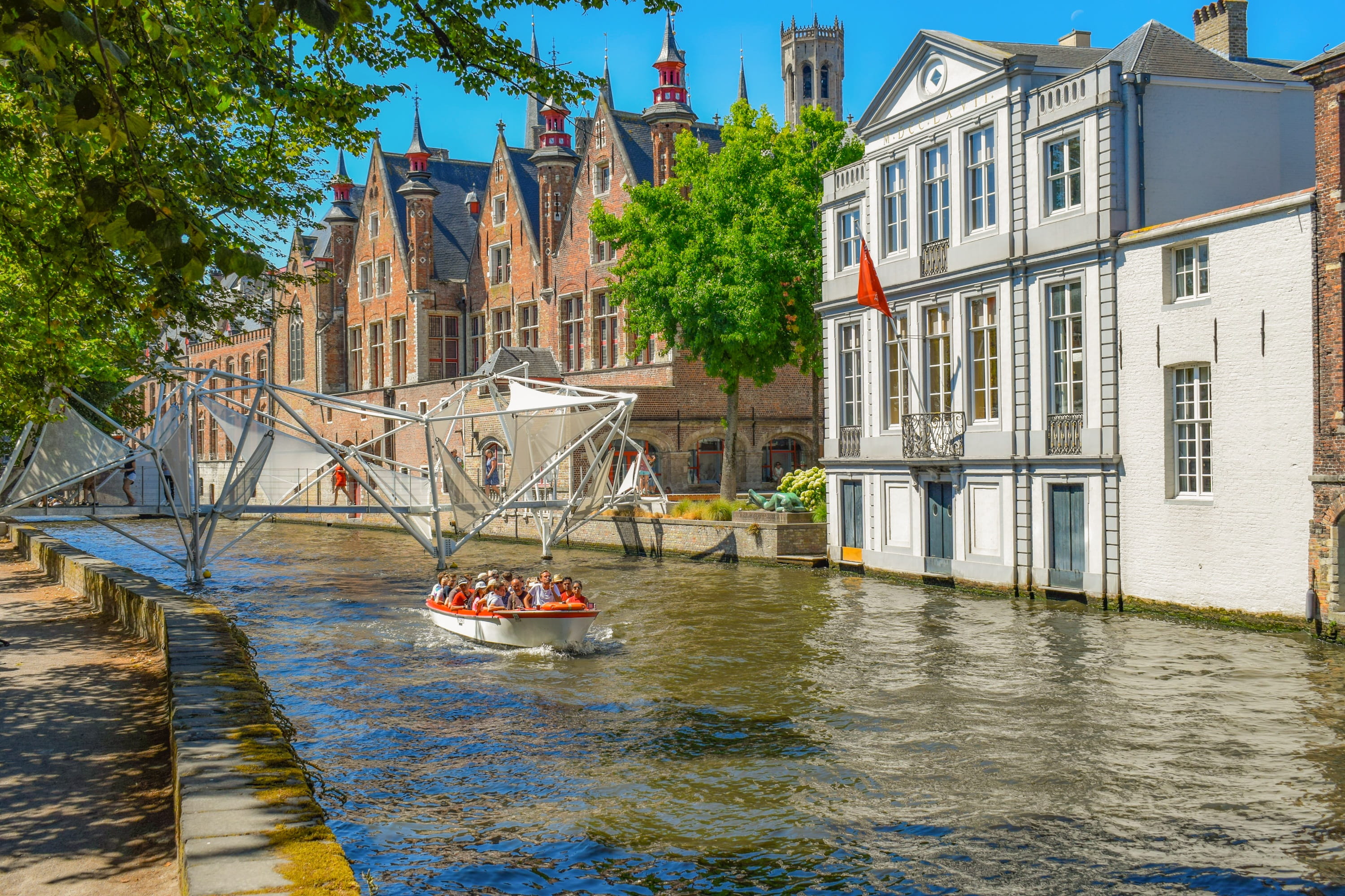 water, building, architecture, river, mode of transportation, nautical vessel, flanders, picturesque, historical, built structure, city, belgium, canal, HD Wallpaper