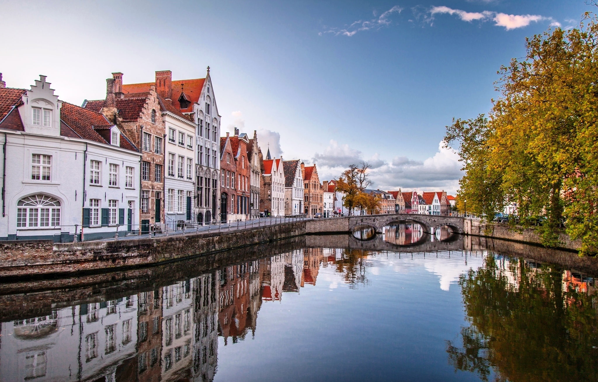 1080P, brugge, reflection, belgium, bruges, houses, city, water, bridge, HD Wallpaper