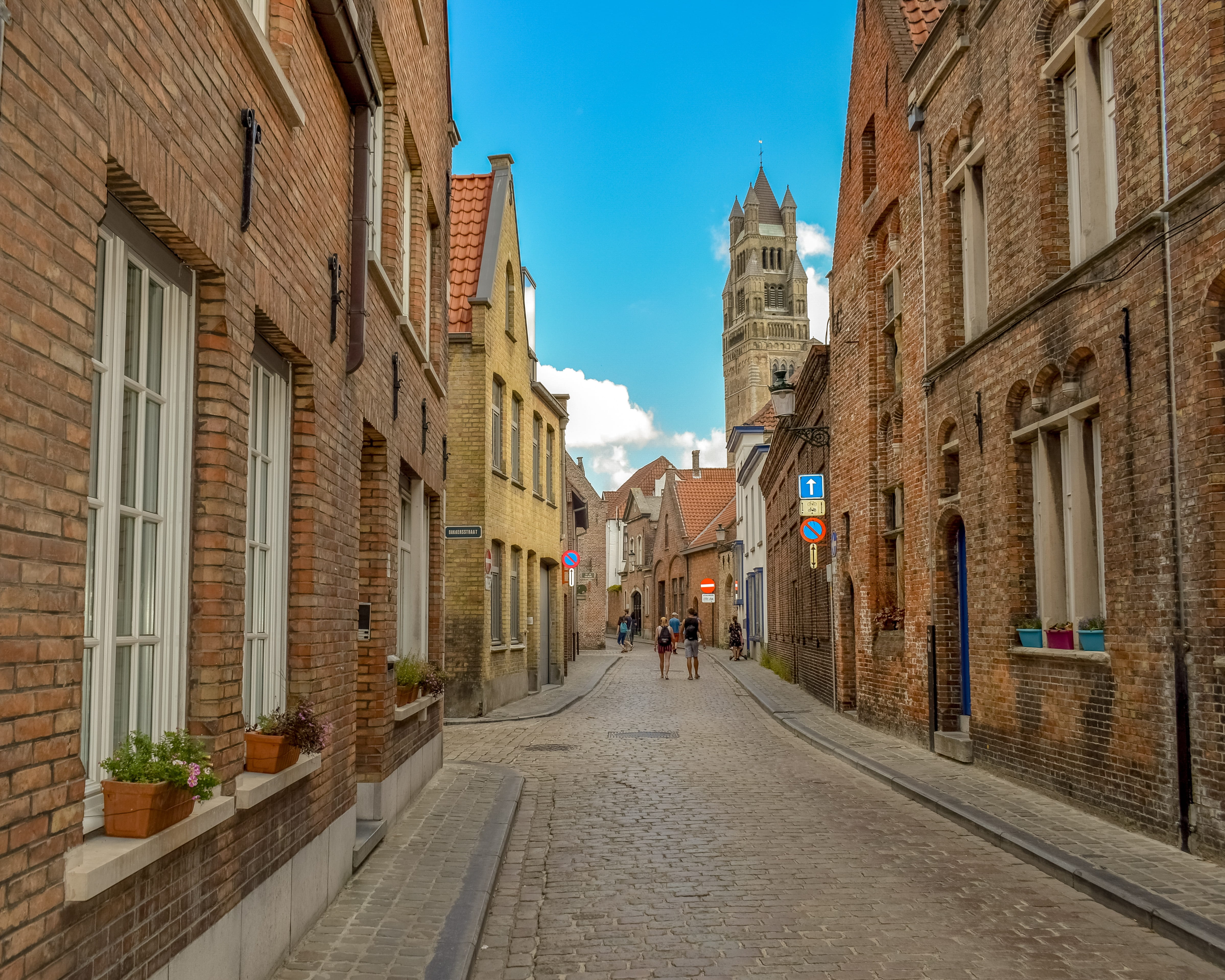 street, picturesque, brugge, building, building exterior, outdoors, footpath, transportation, buildings, day, sky, architecture, residential district, 4K, HD Wallpaper