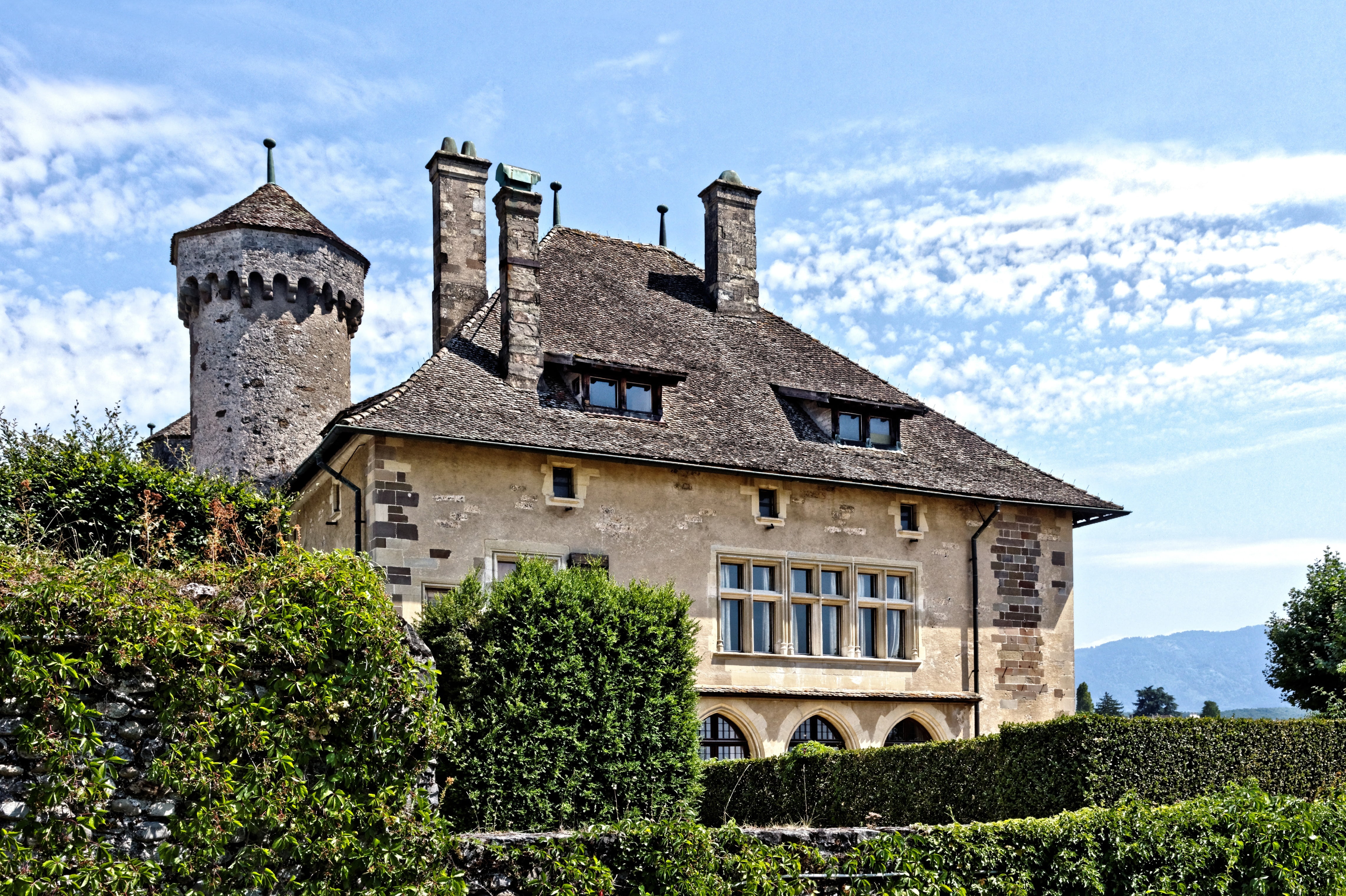 chateau di ripaille, cloud - sky, tree, building, built structure, residential district, the past, manor, mansion, architecture, window, no people, house, HD Wallpaper