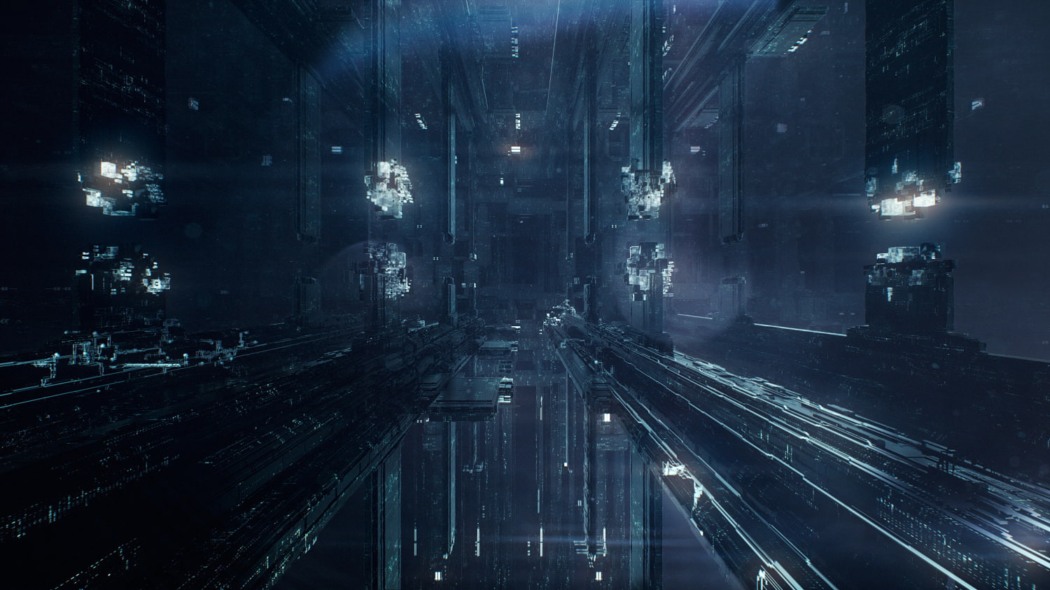 science fiction, construction, lights, pixel art, 720P, concept art, HD Wallpaper