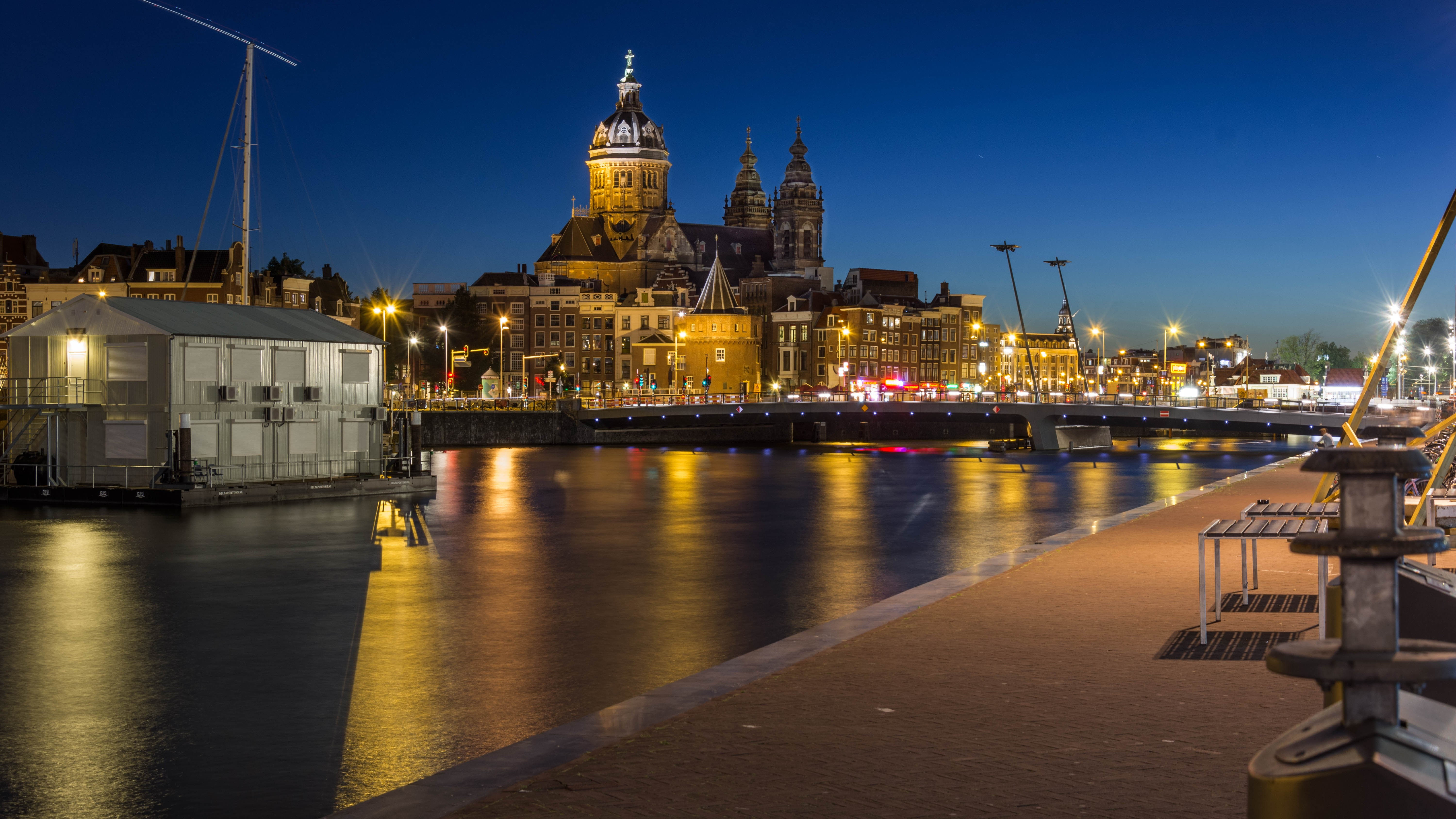 5K, night, Amsterdam, cityscape, HD Wallpaper