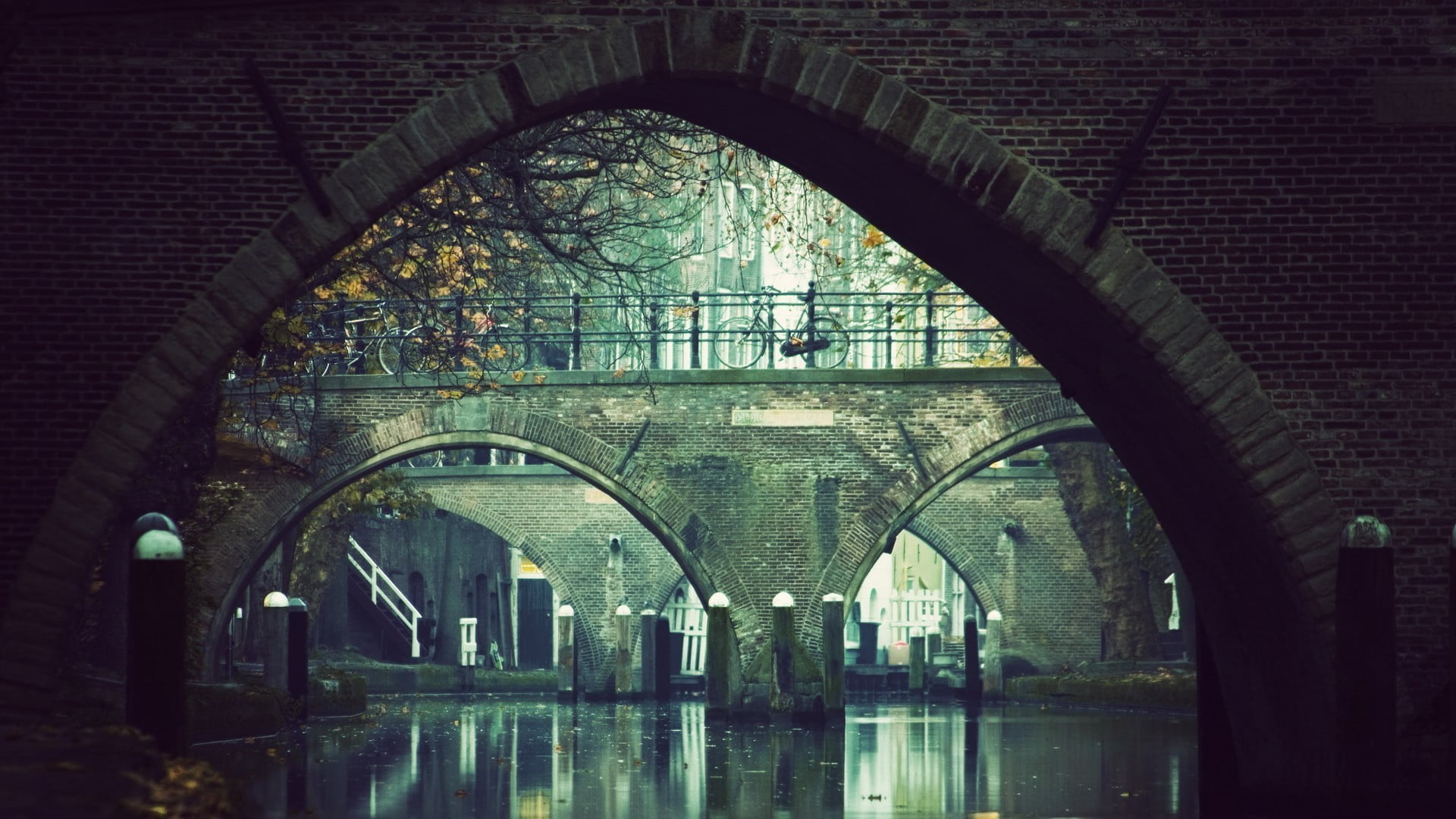 day, outdoors, built structure, 1080P, connection, brick, bridge, arch, trees, bridge - man made structure, history, building, concrete, photography, window, HD Wallpaper