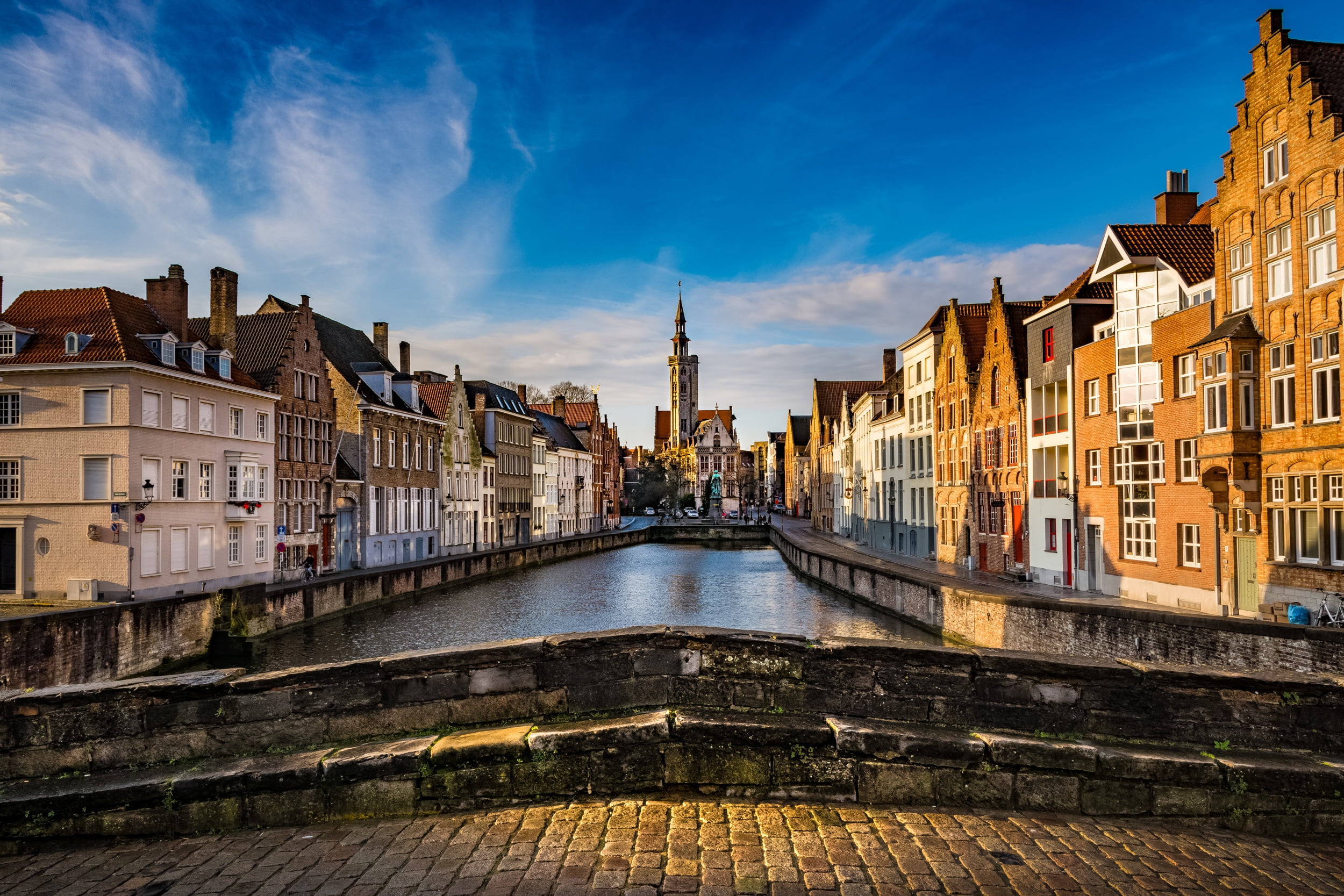 channel, 1080P, bridge, embankments, Bruges, building, Belgium, Jan van eyck square, HD Wallpaper