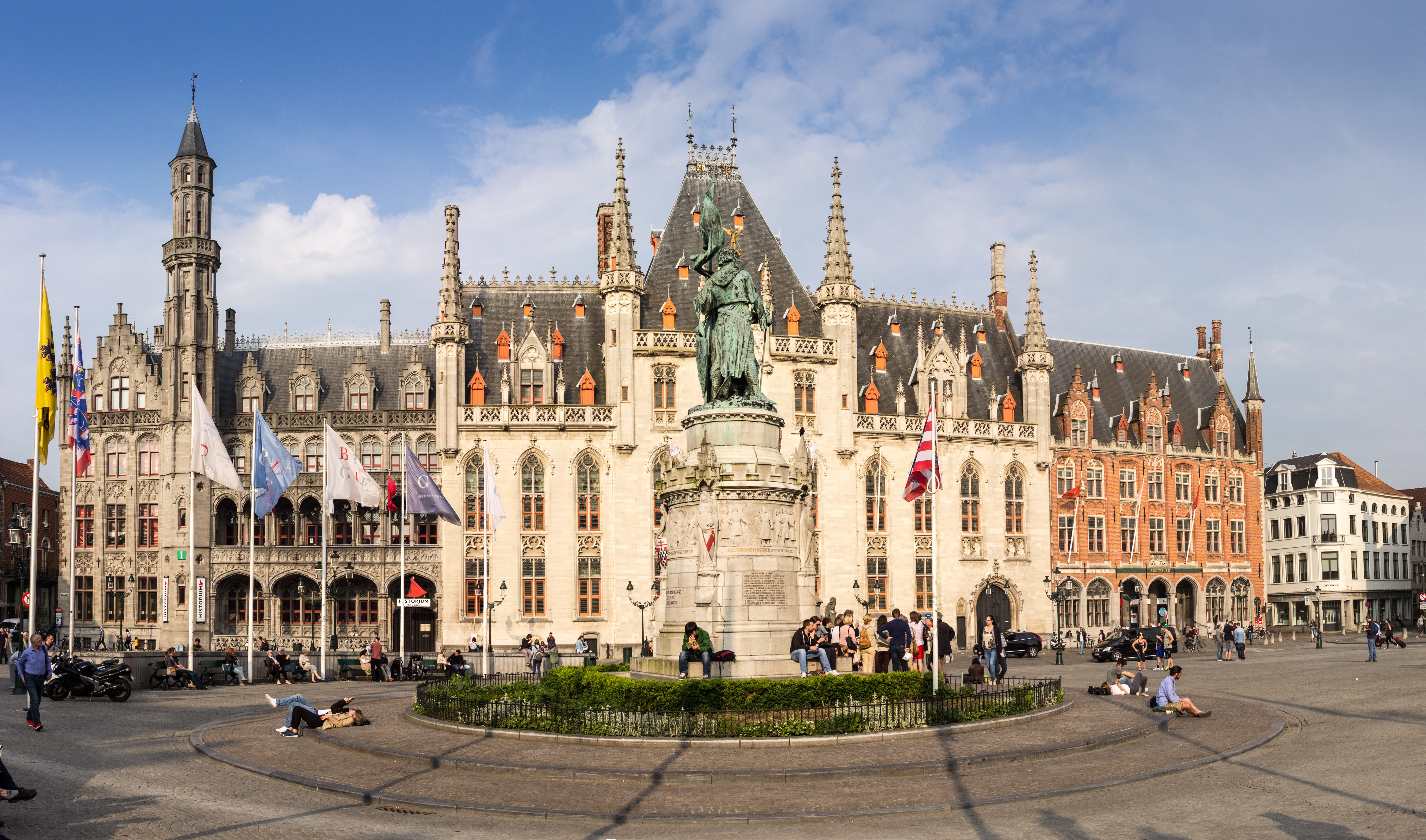 provinciaal hof, painted, sky, group of people, place of worship, historically, places of interest, old town, day, building, nature, bruges, tourism, belgium, HD Wallpaper