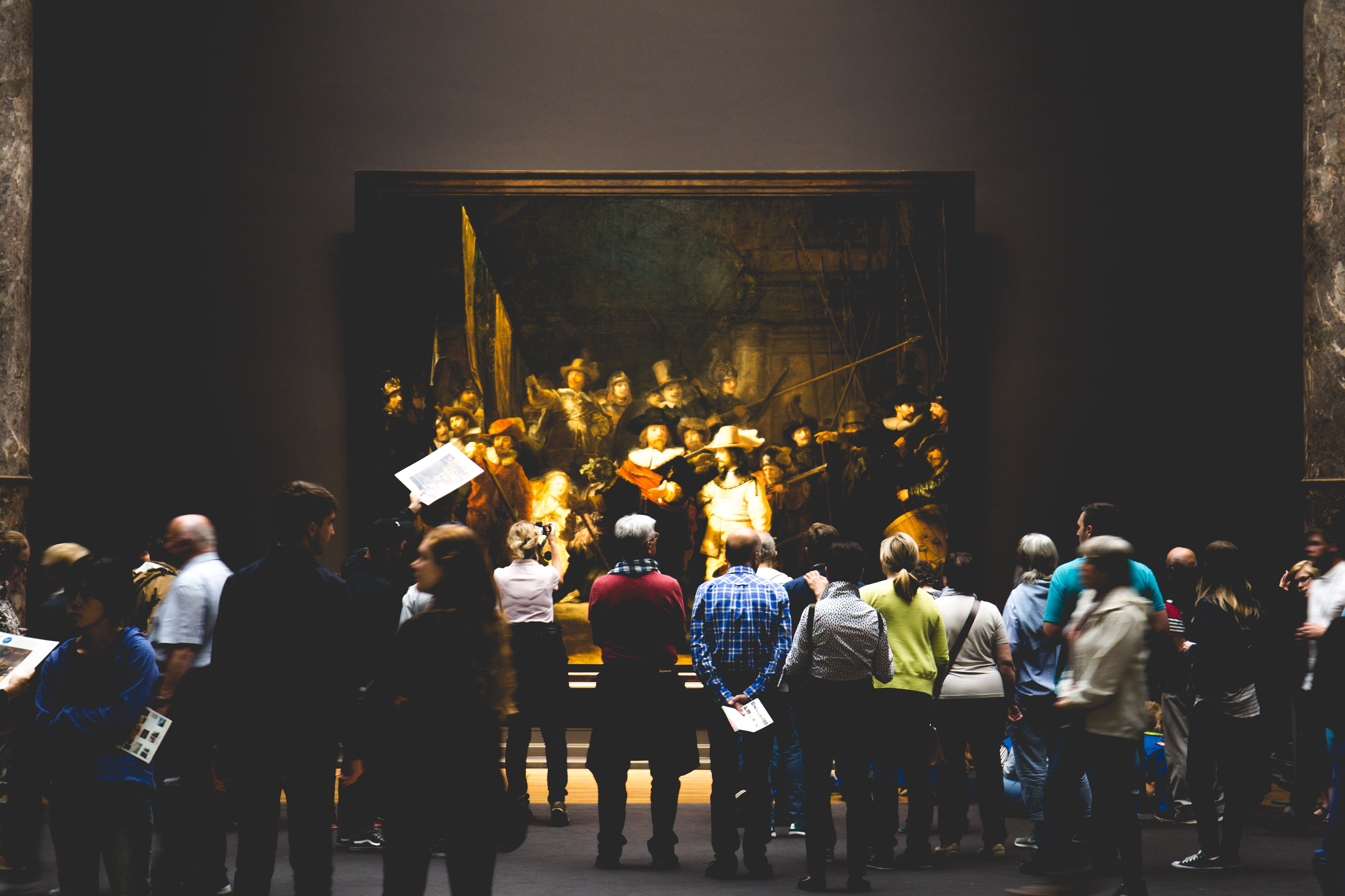 painting, art, netherlands, real people, artist, rijksmuseum, rembrandt, built structure, stage, rijskmuseum, group of people, people, lifestyles, dutch, HD Wallpaper