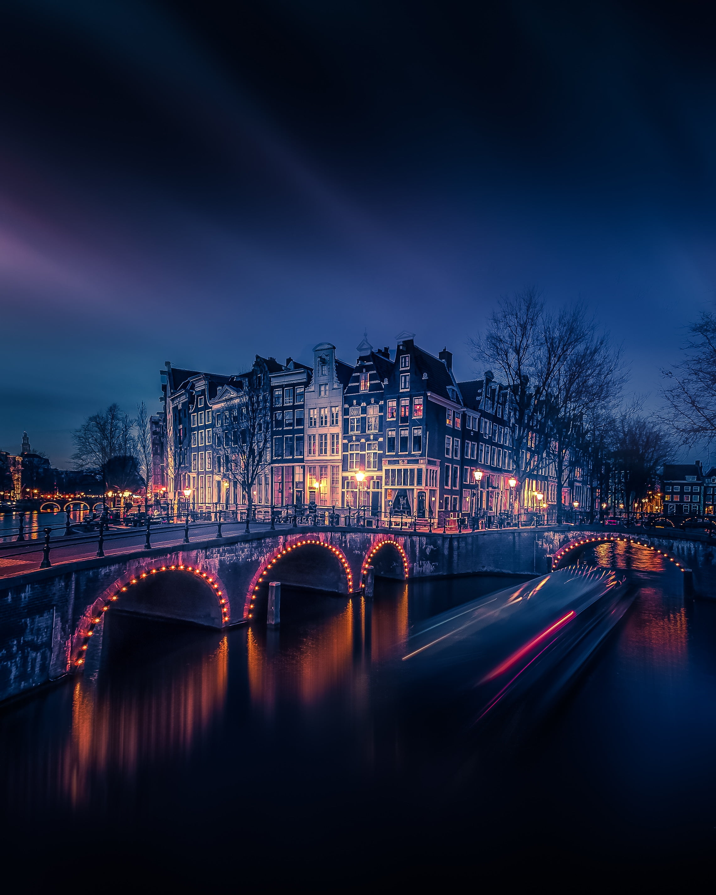 built Structure, long Exposure, architecture, night, tourism, motion, concrete, 2K, winter, bridge - Man Made Structure, nightlife, no people, netherlands, Phone HD Wallpaper