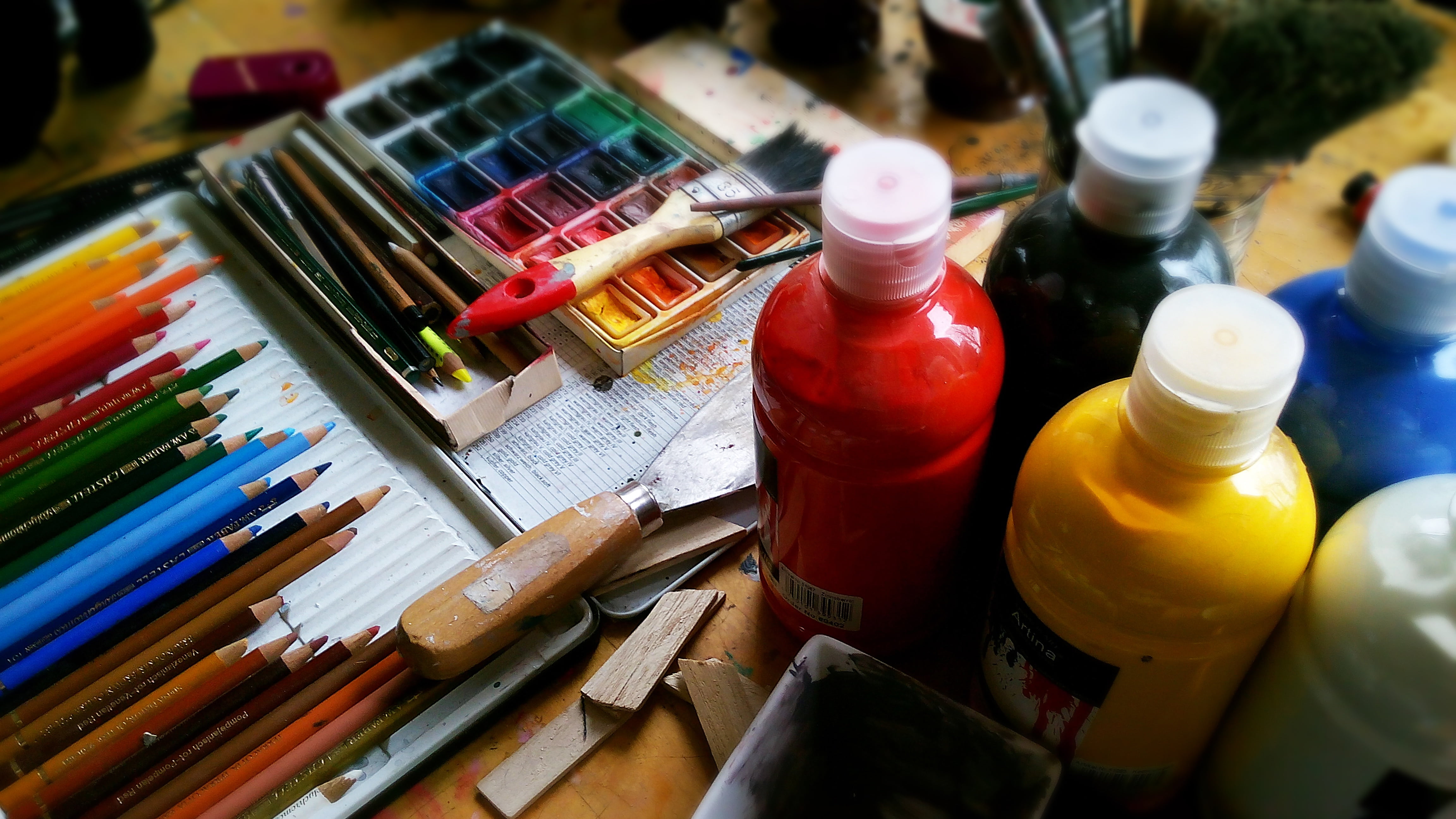pens, kit, creativity, draw, art and craft equipment, still life, paintbrush, watercolor paints, art studio, indoors, pencils, multi colored, day, watercolour, HD Wallpaper