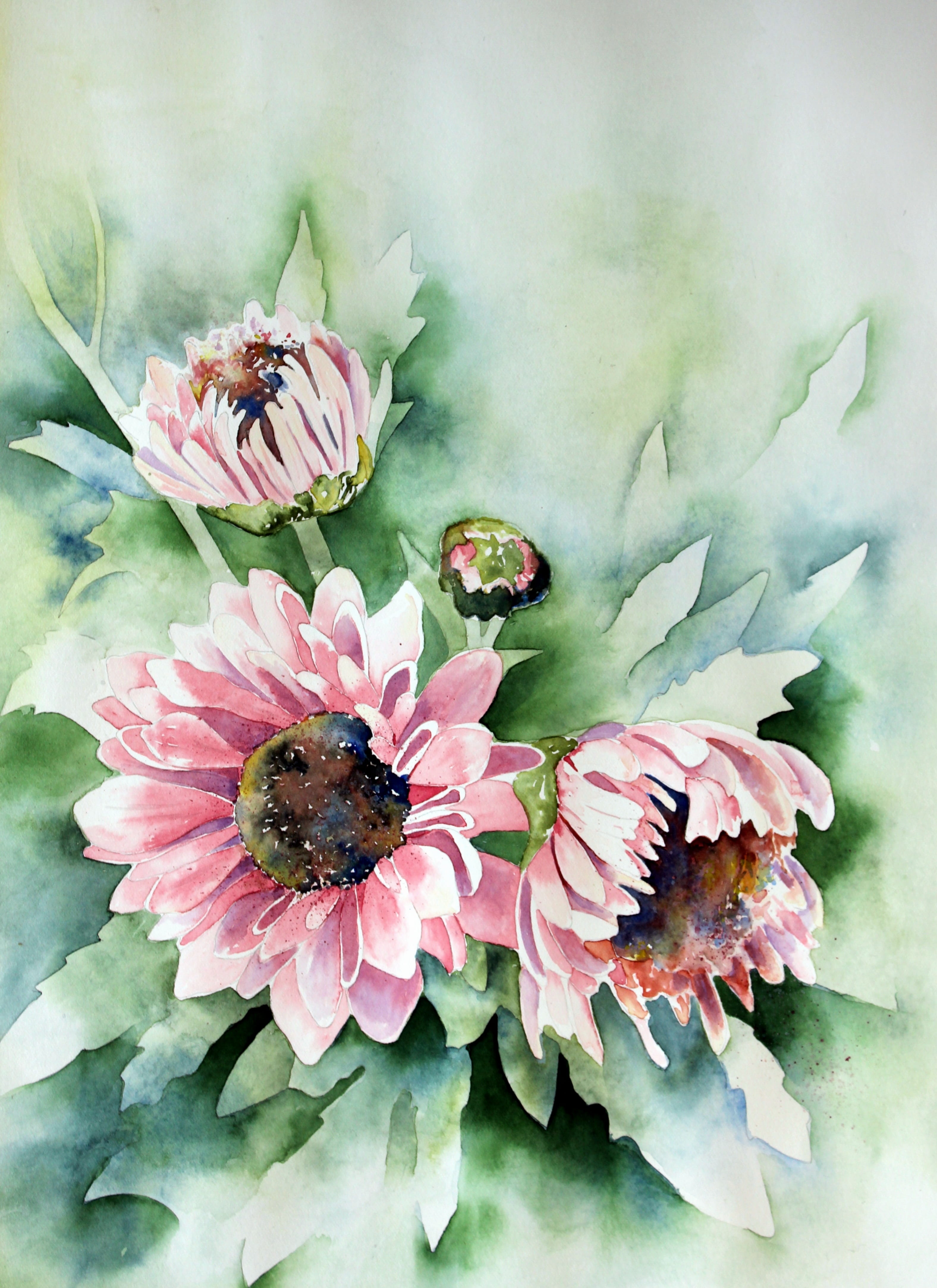 green, garden, spring, map, watercolour painting, art, painting, watercolor, summer, flower, pink color, green color, close-up, flowering plant, vulnerability, Phone HD Wallpaper