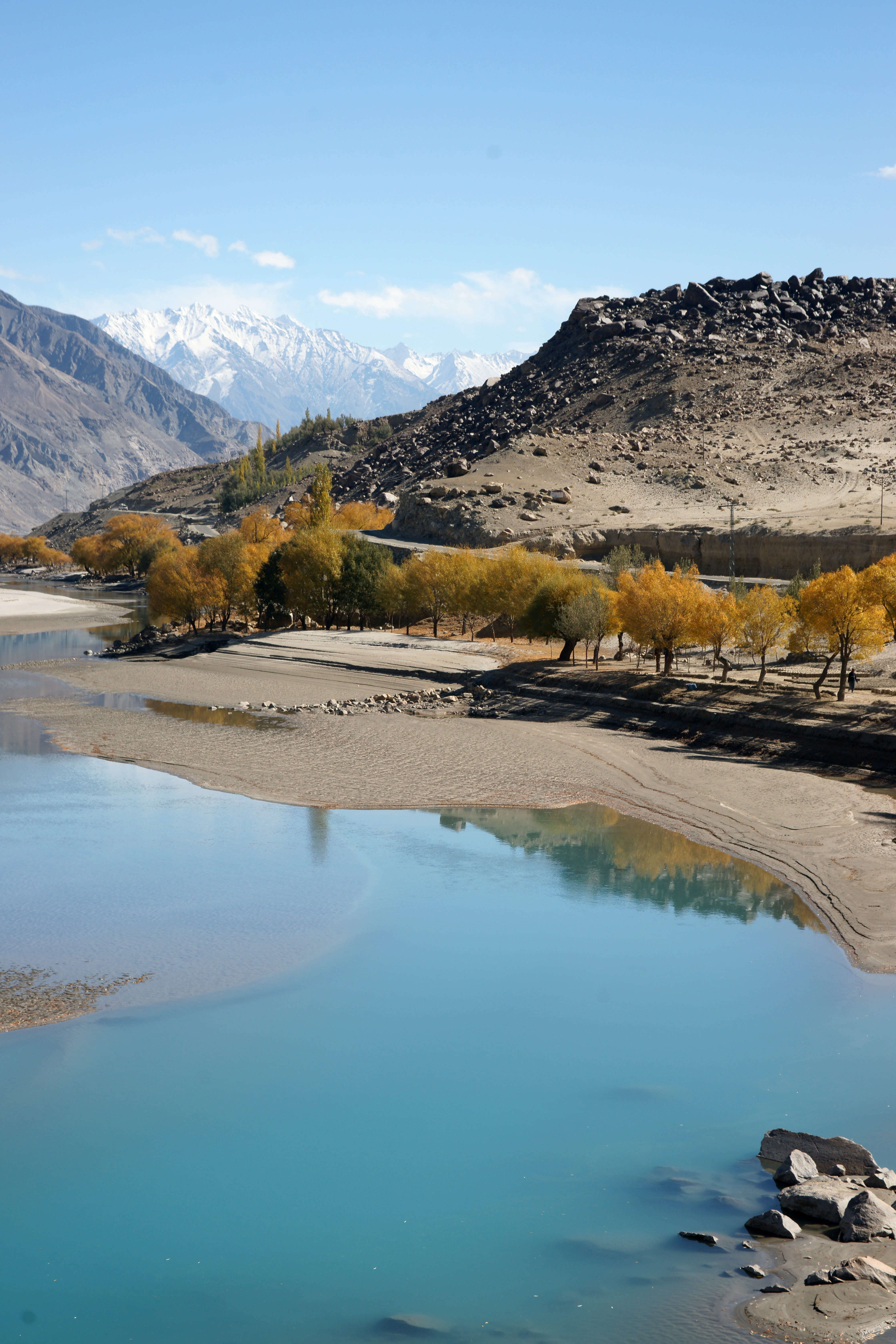 landscape, sky, tree, pakistan, no people, idyllic, mountain, non-urban scene, tranquility, environment, 5K, lake, beauty in nature, body of water, mountain range, Phone HD Wallpaper