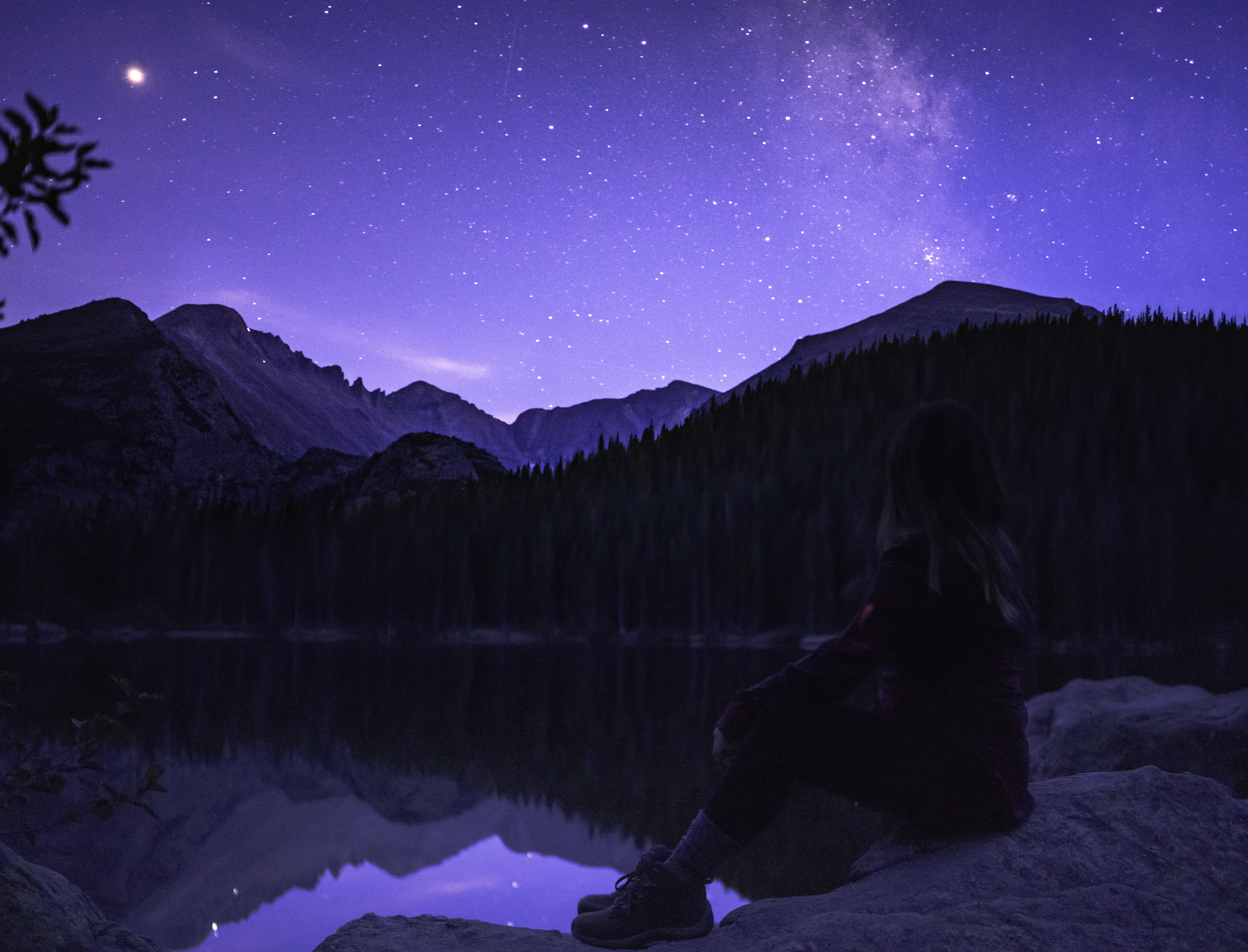 nebula, light, lightroom, sitting, blue, adventure, 5K, rock, adult, long exposure, evening, people, nature, constellation, beauty In Nature, milky Way, HD Wallpaper