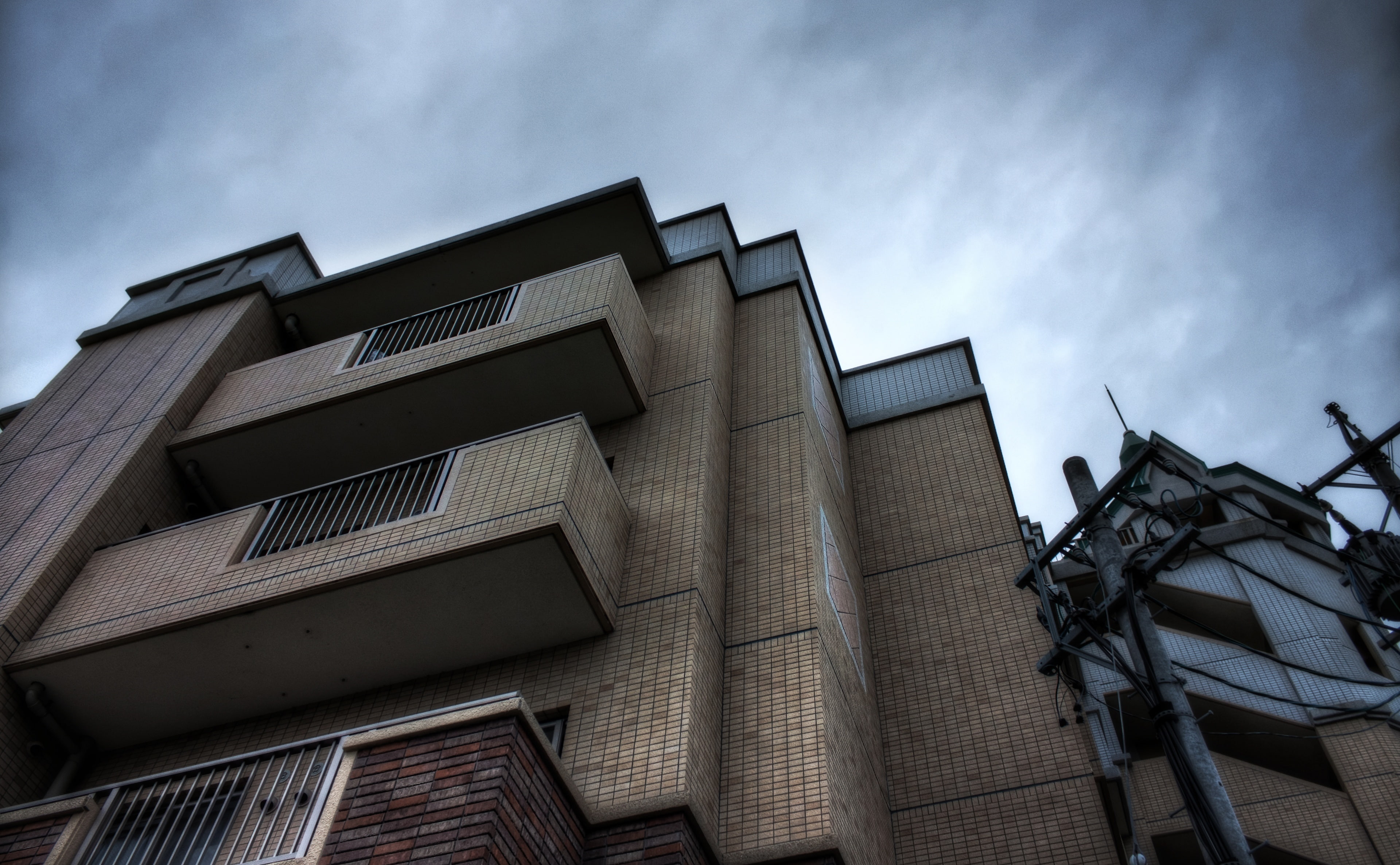 Buildings, tall - high, low angle view, small condo, Okazaki City, no people, Topaz Adjust, built structure, cloud - sky, facade, Photomatix Pro, Architecture, HD Wallpaper