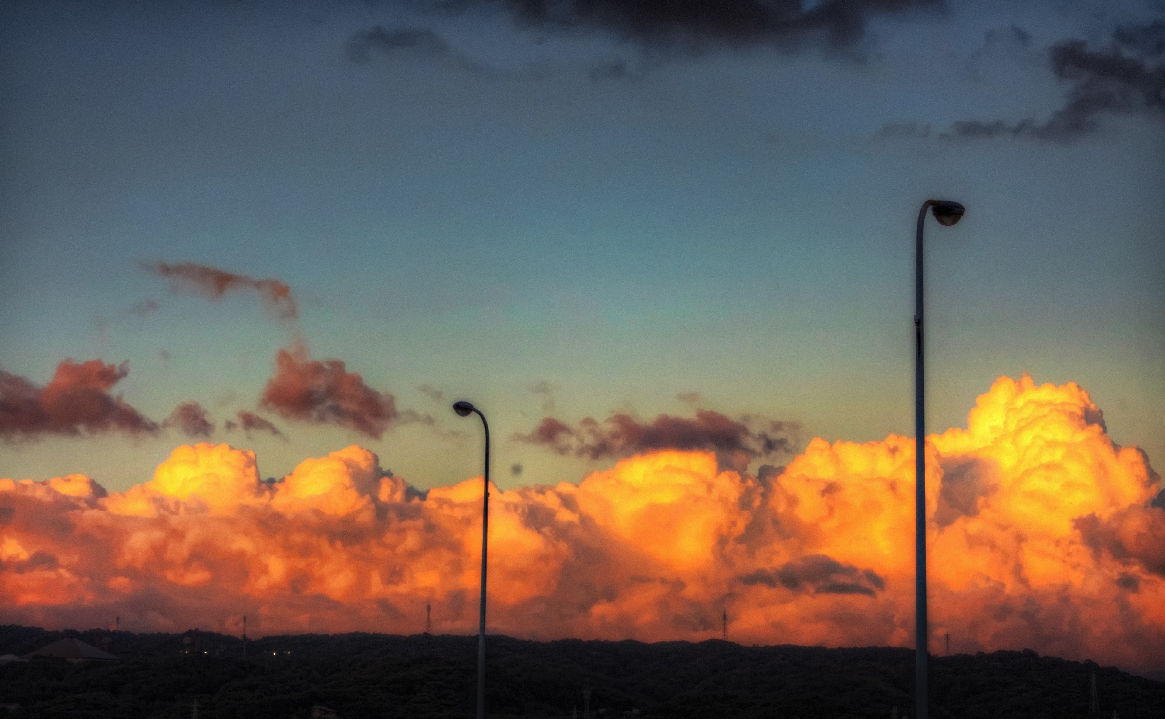 lighting equipment, sky, environment, Topaz Adjust, Nature, air pollution, Sun and Sky, canon, 4K, smoke - physical structure, Sunset, tranquility, Aichi Prefecture, HD Wallpaper