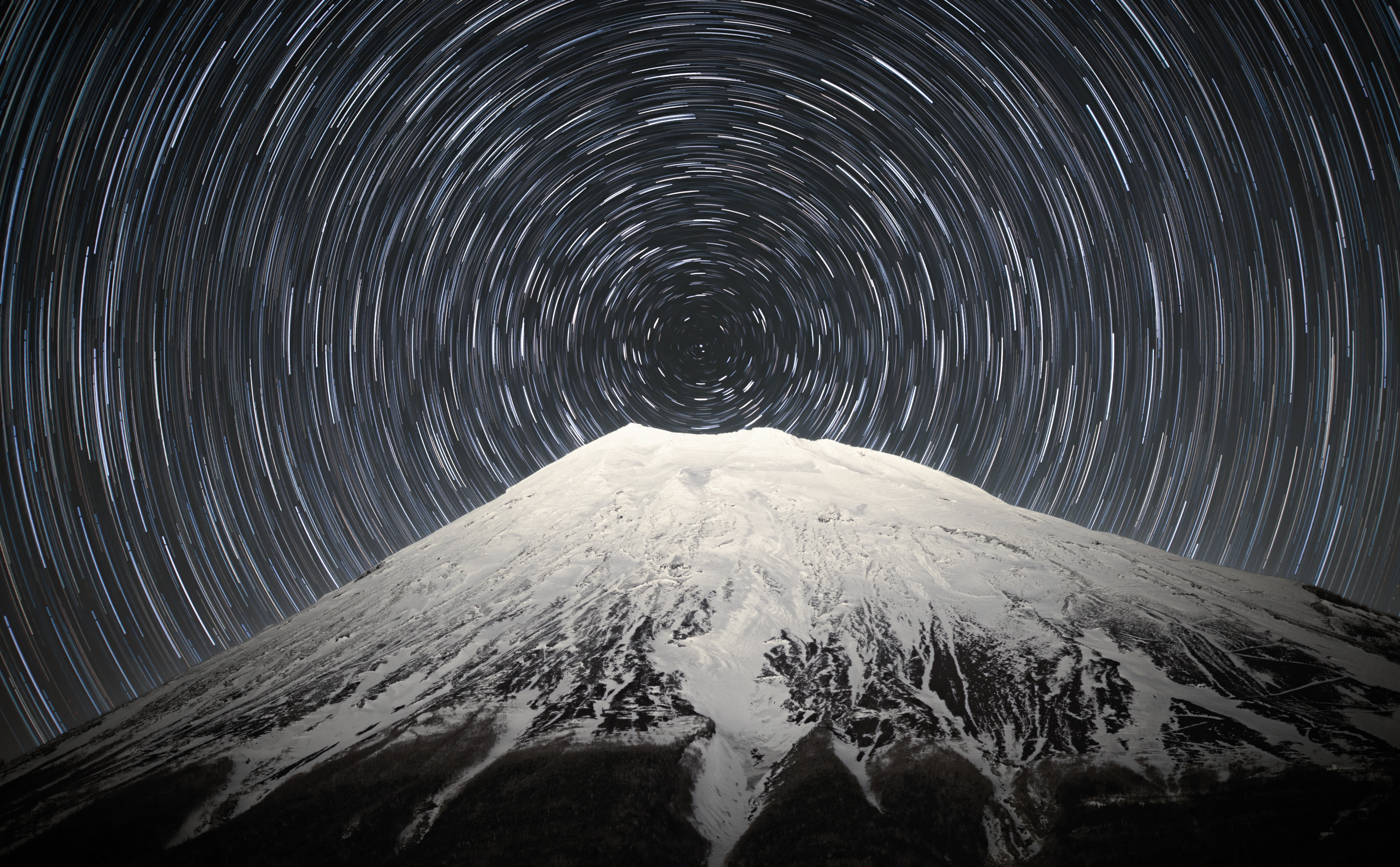 star - space, Fuji, snowcapped mountain, astronomy, long exposure, constellation, blurred motion, winter, concentric, Sun and Sky, Japan, motion, Night, HD Wallpaper