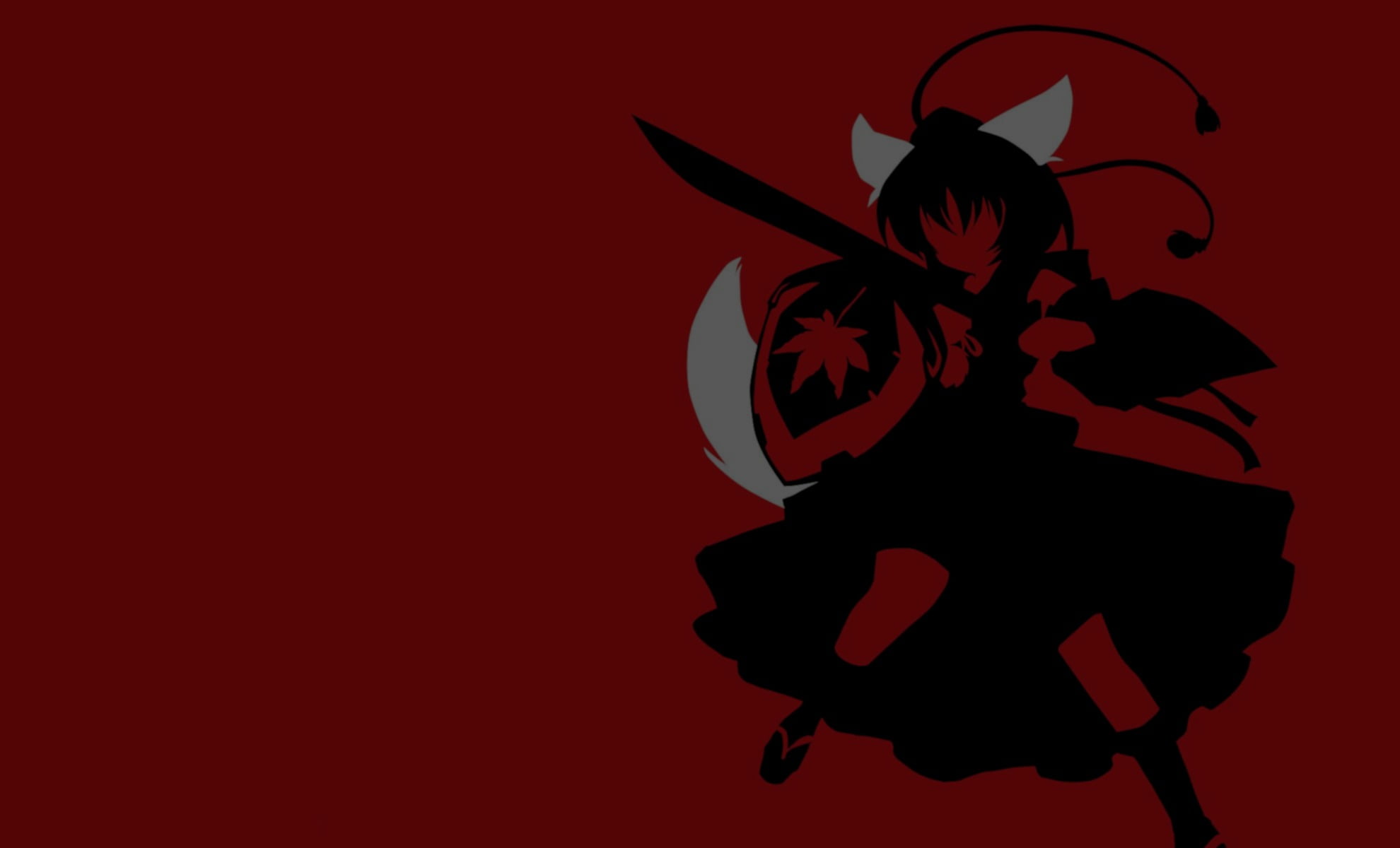 black color, Inubashiri Momiji, Touhou, silhouette, animal representation, indoors, red background, no people, anime girls, vertebrate, nature, 1080P, HD Wallpaper