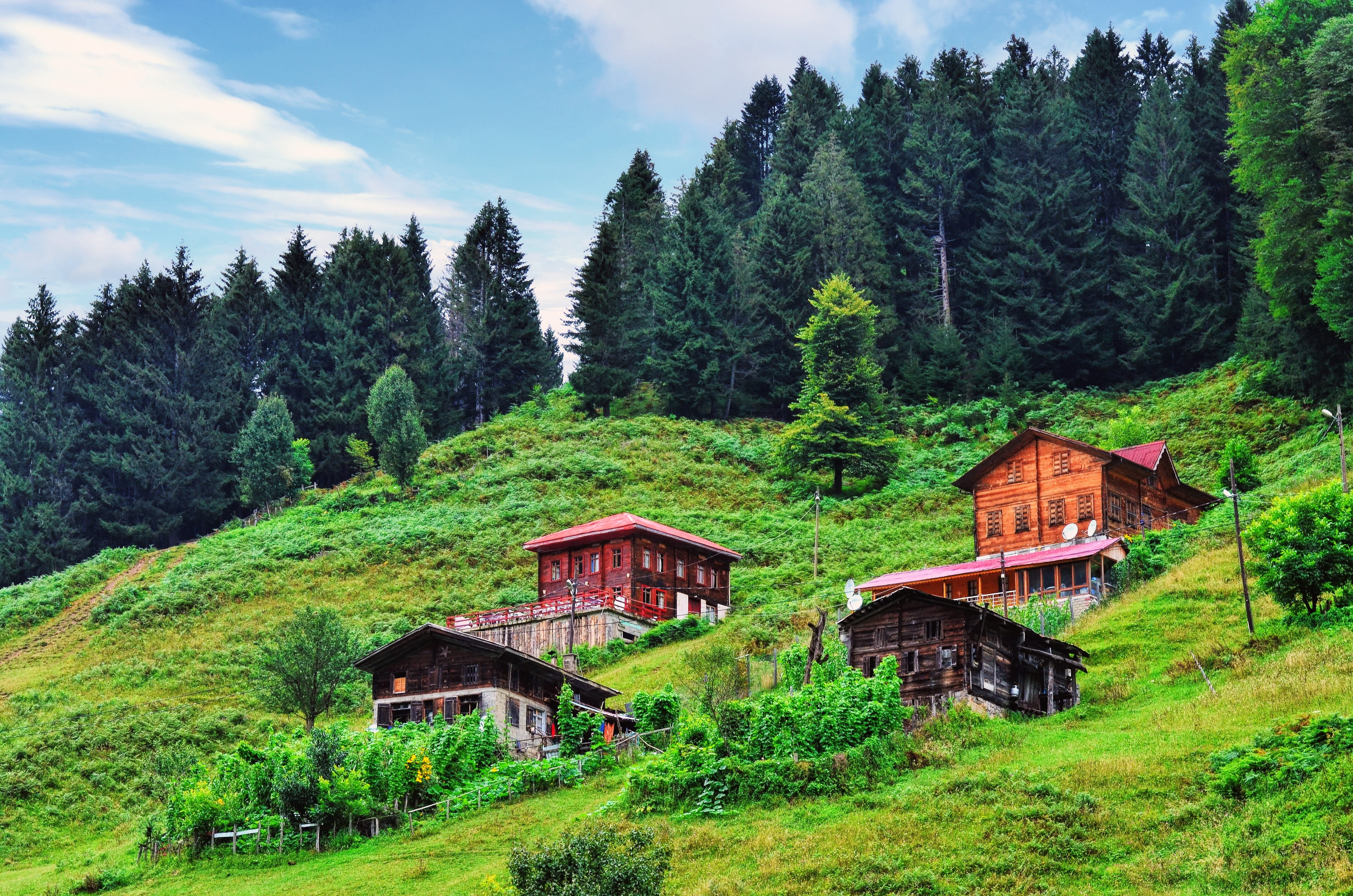 travel, 4K, brown, plateaus, grassland, environmental, great, hill, mountain, cottage, unbelievable, built structure, clouds, house, photo, no people, HD Wallpaper