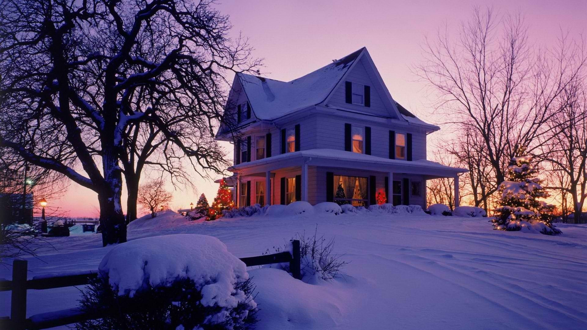 houses, home, x, art, sunsets, wisconsin, christmas, 1080P, Winter, hd, victorian, architecture, evening, HD Wallpaper