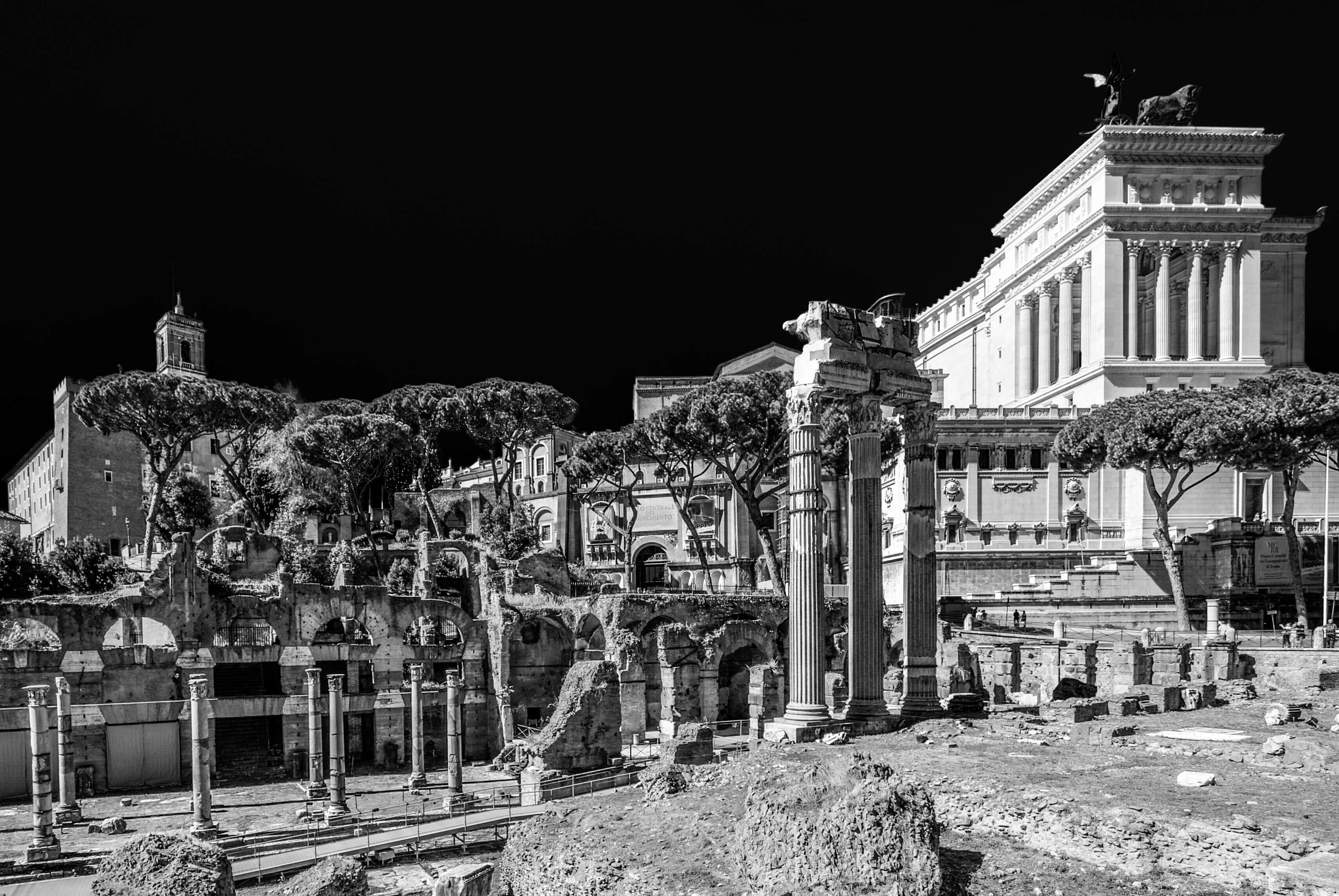 italy, lazio, ancient civilization, night, holes, the past, contrast, history, sky, capitals, village, building exterior, black and white, home, nature, HD Wallpaper