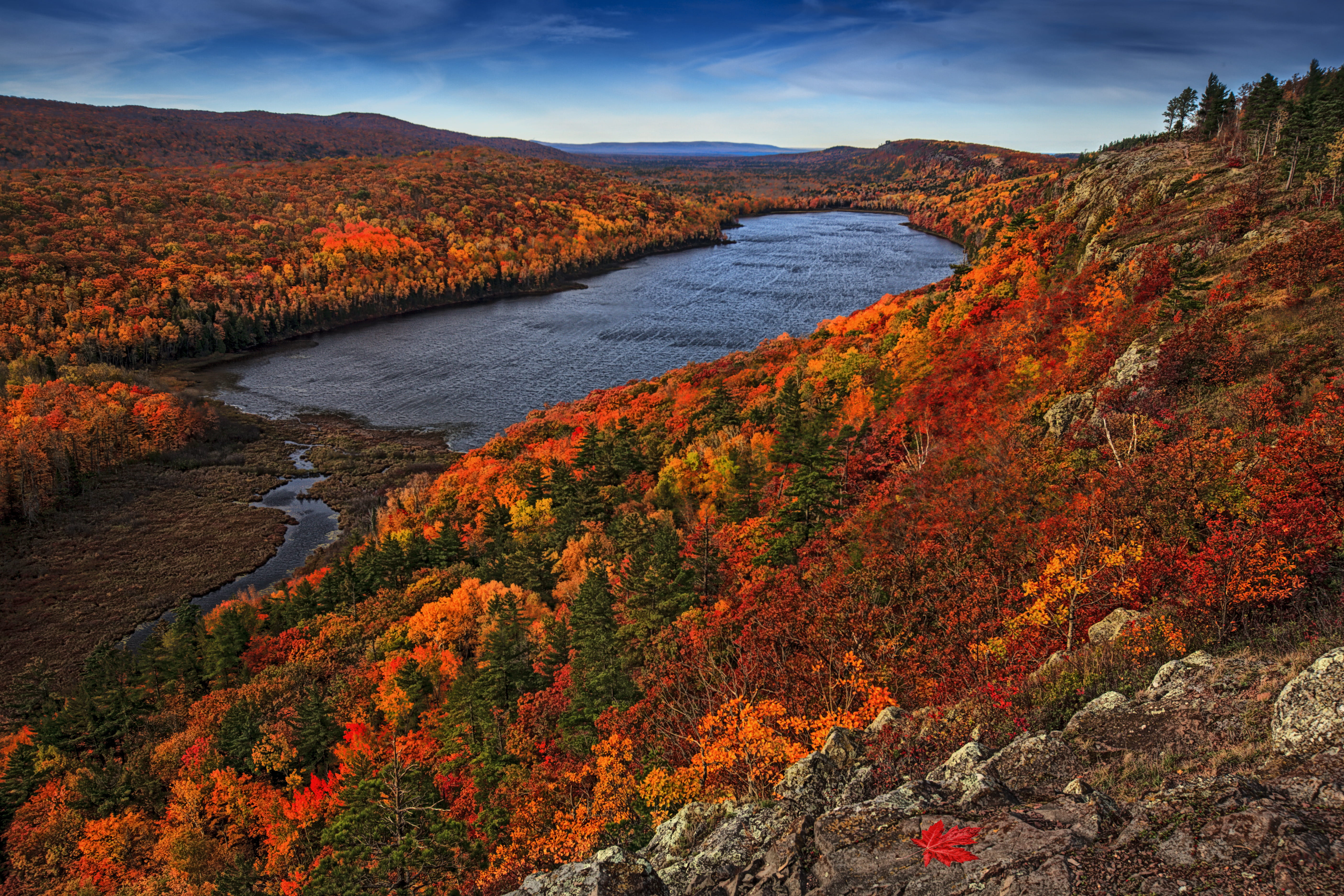 mountain, water, scenics - nature, orange color, silver city, fall colors, 5K, cloud - sky, fall, outdoors, lake, united states, change, ontonagon, land, HD Wallpaper