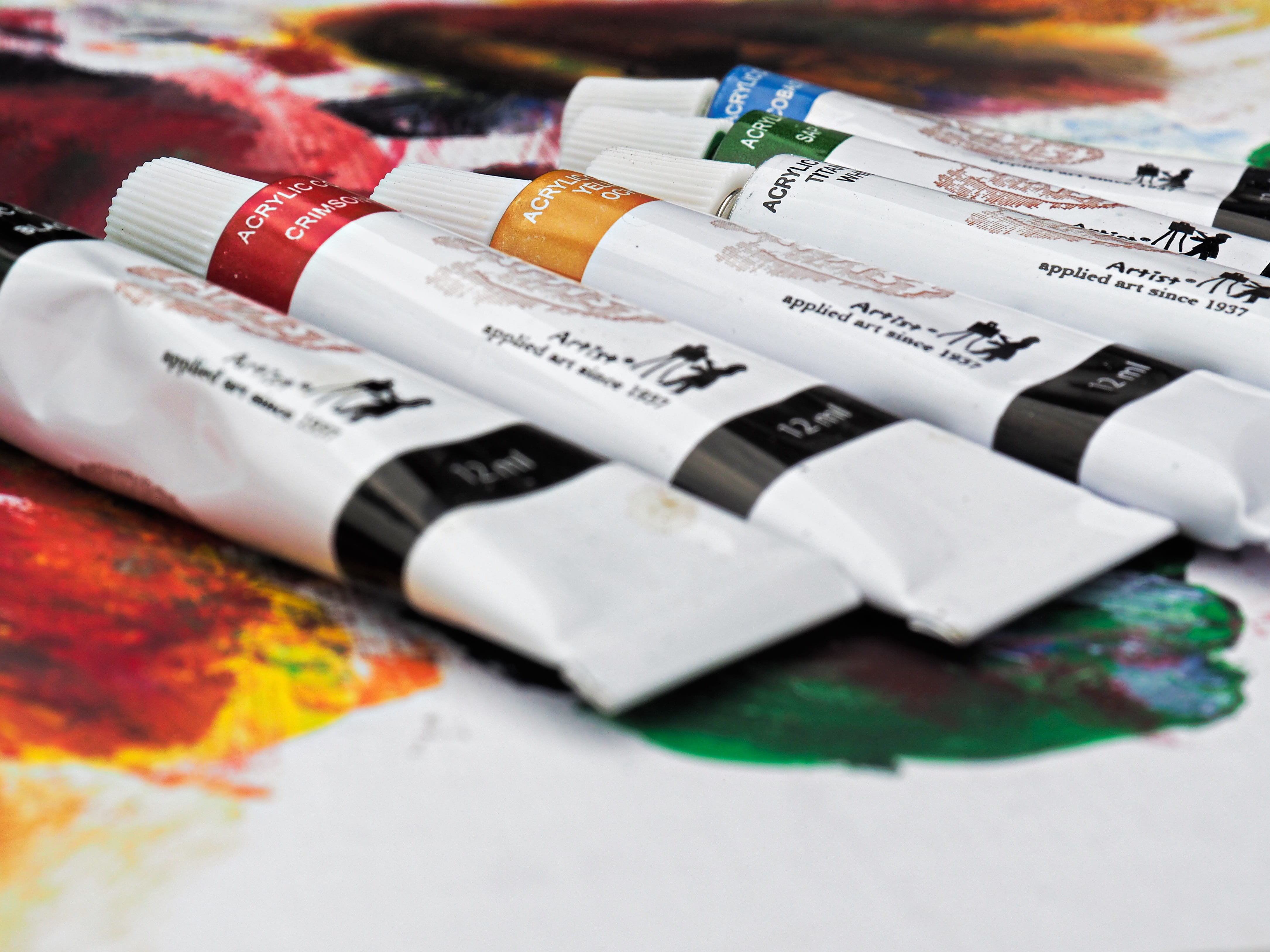 art materials, arts and crafts, large group of objects, white color, paper, text, selective focus, still life, white, indoors, studio shot, bottle, color tubes, HD Wallpaper