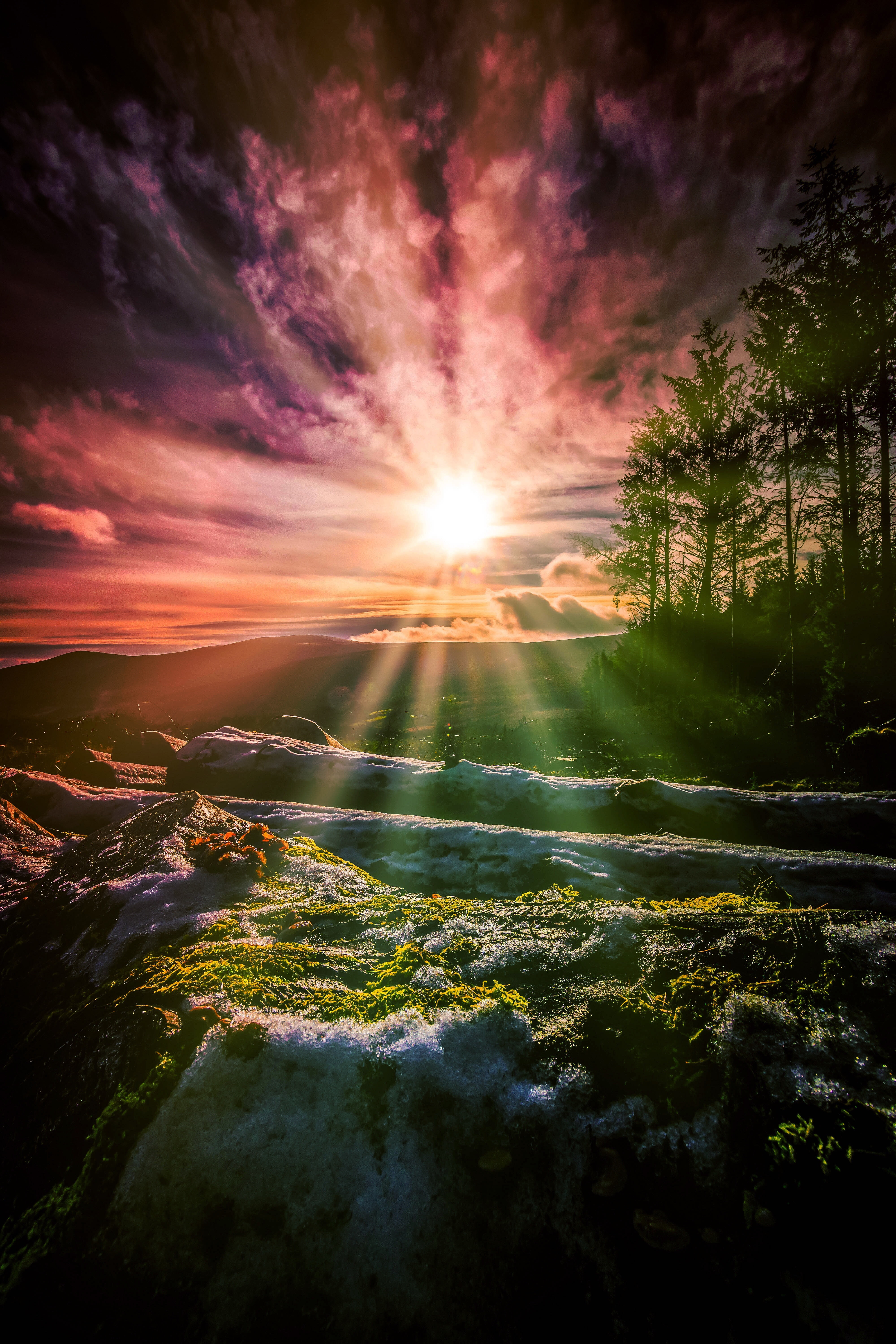 tranquility, no people, lens flare, scenics - nature, Wicklow Mountains, sunbeam, 4K, Sunrise, environment, sunlight, cloud - sky, beauty in nature, Ireland, Phone HD Wallpaper