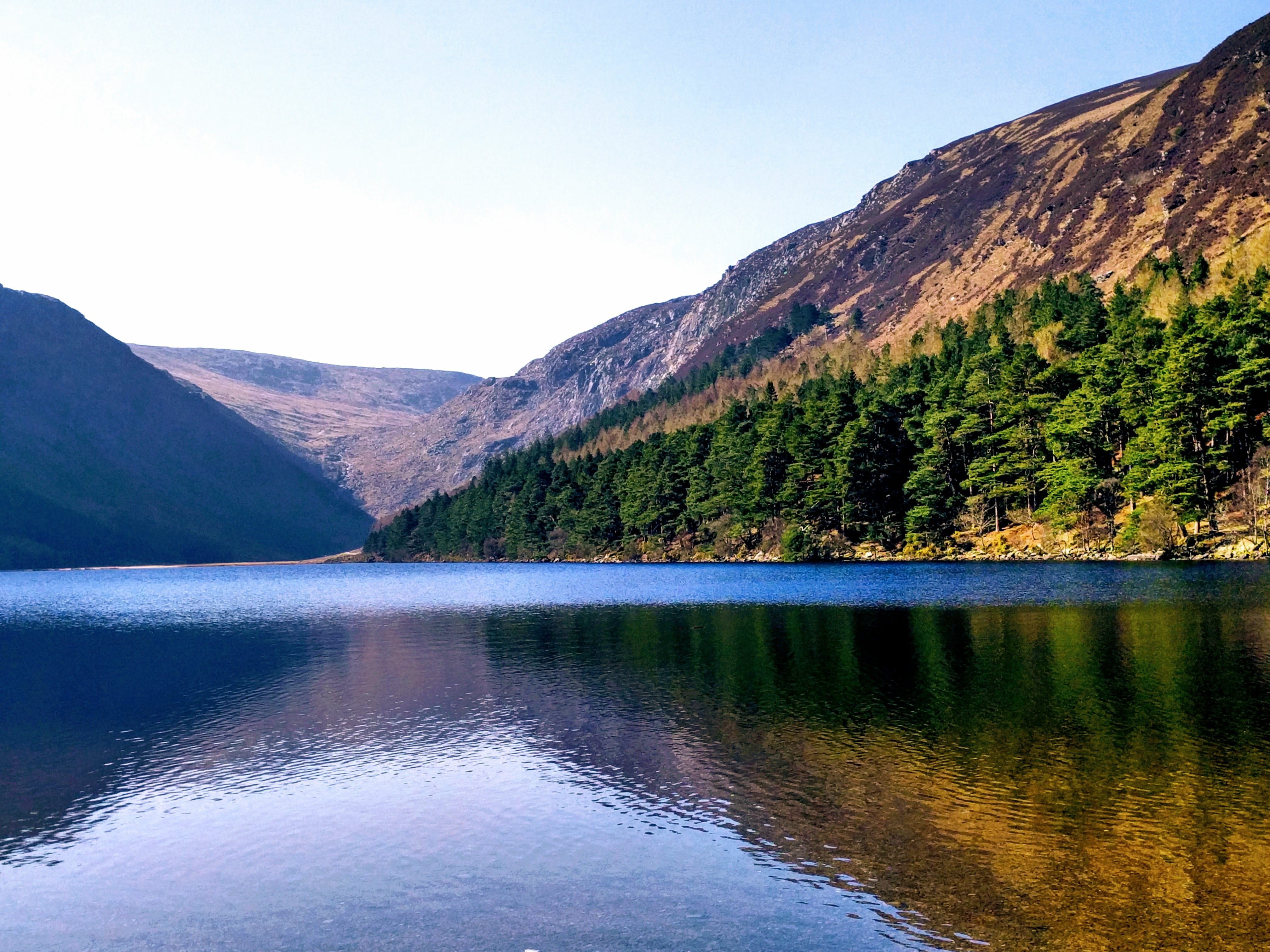 scenics - nature, reflection, tranquil scene, lake, waterfront, water, 4K, non-urban scene, idyllic, day, Nature, clear sky, sky, trees, scenics, National Park, HD Wallpaper