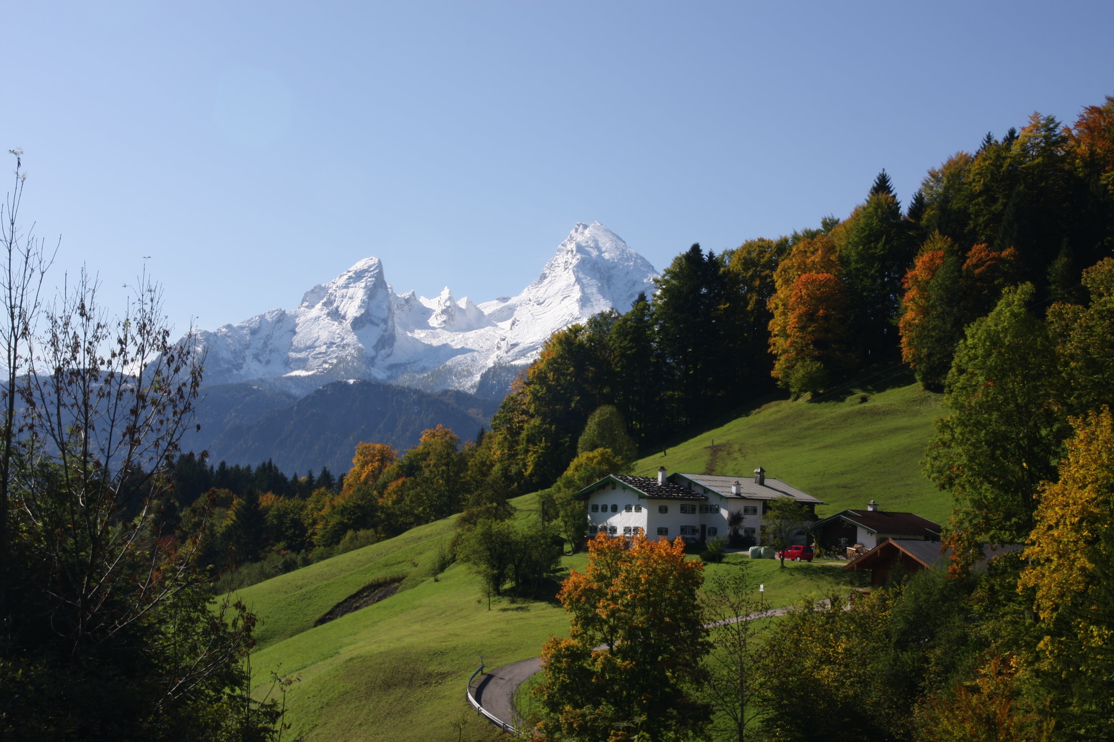 sky, building exterior, european Alps, outdoors, change, tree, germany, architecture, day, snow, green, snowcapped mountain, scenics, europe, beauty in nature, HD Wallpaper