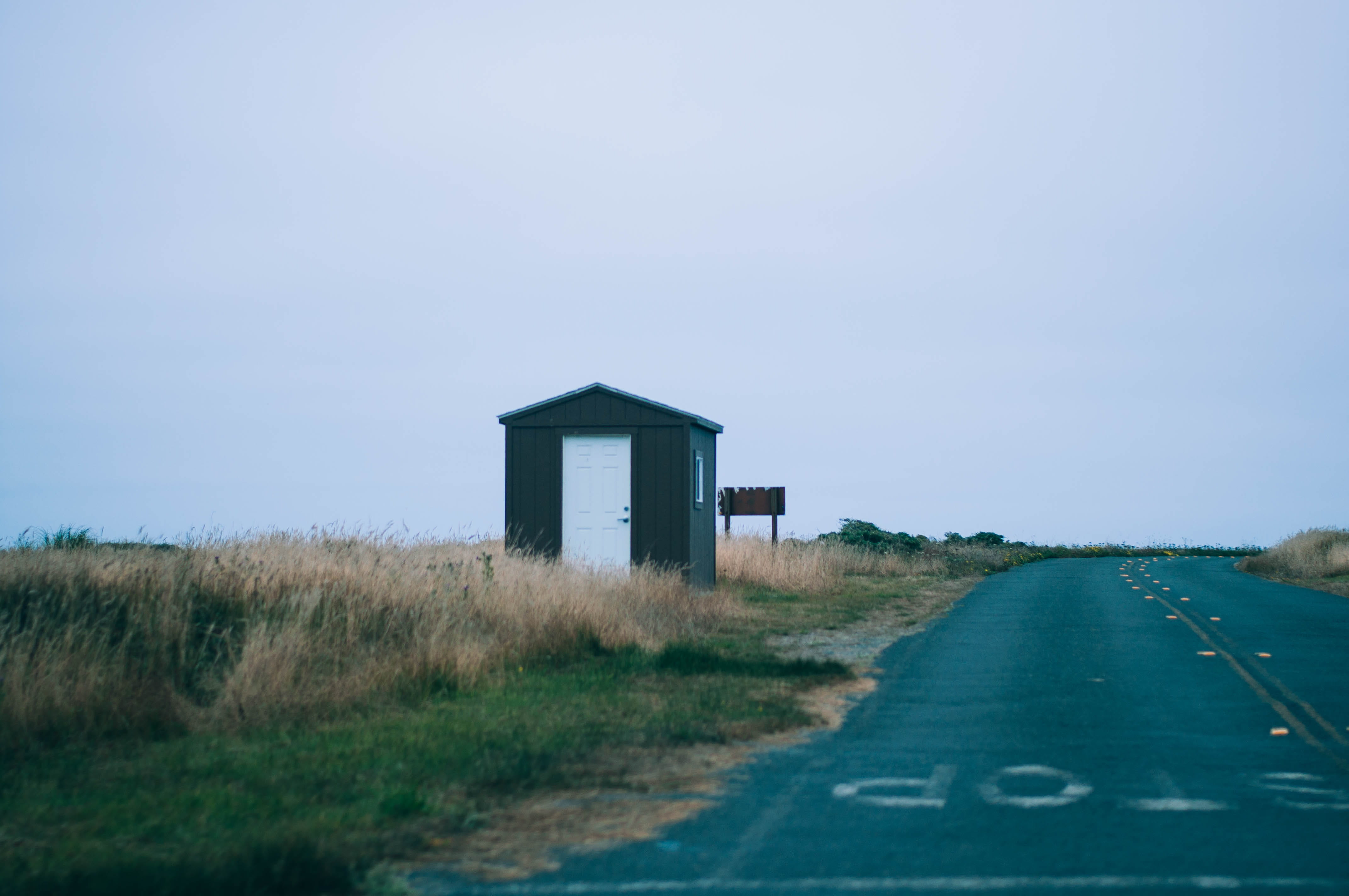 diminishing perspective, grass, alone, building exterior, building, transportation, path, sky, architecture, street, remote, outdoors, cabin, rustic, field, HD Wallpaper
