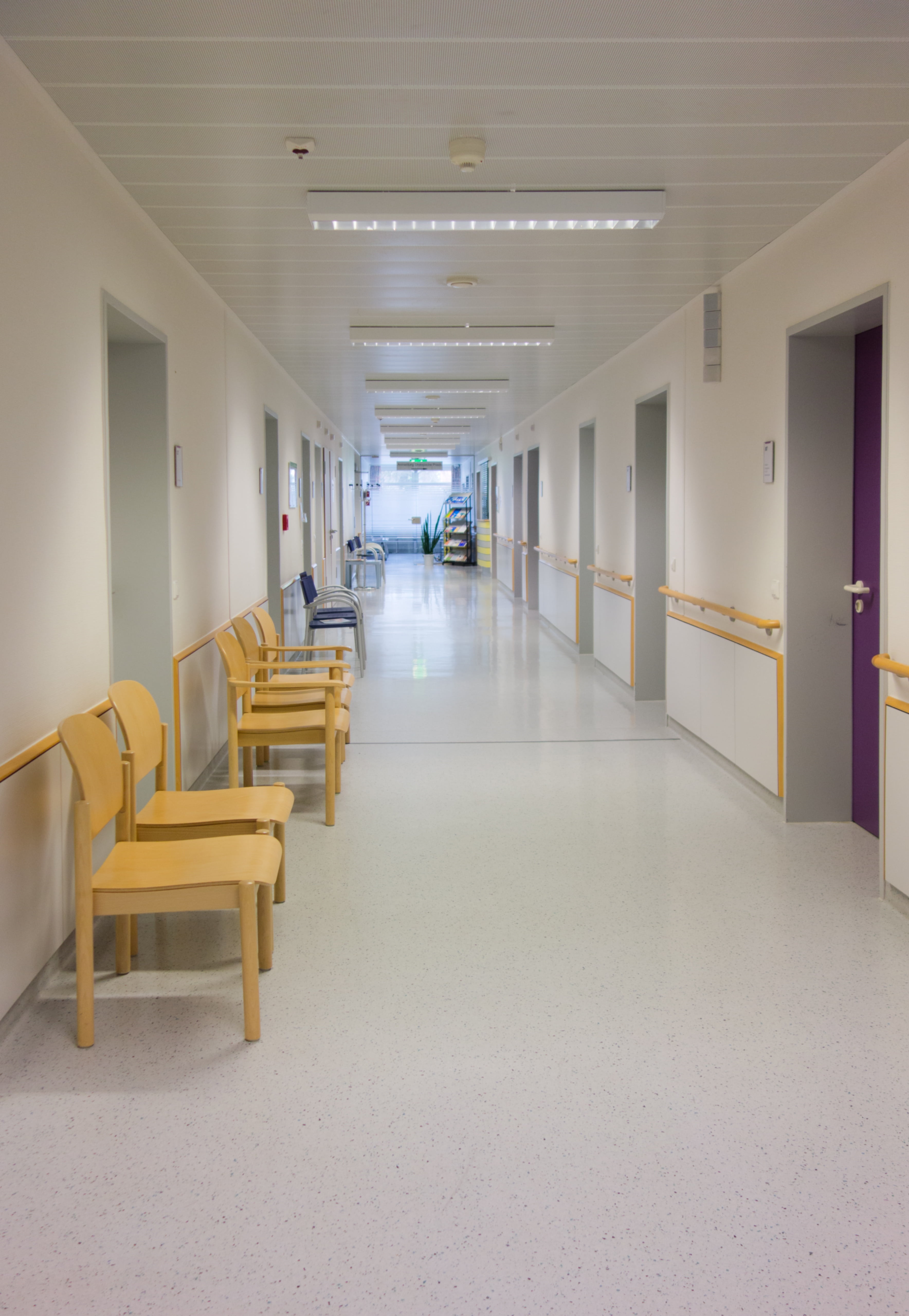 architectural column, hospital, chair, perspective, table, long, trist, empty, built structure, building, direction, architecture, corridor, indoors, furniture, Phone HD Wallpaper
