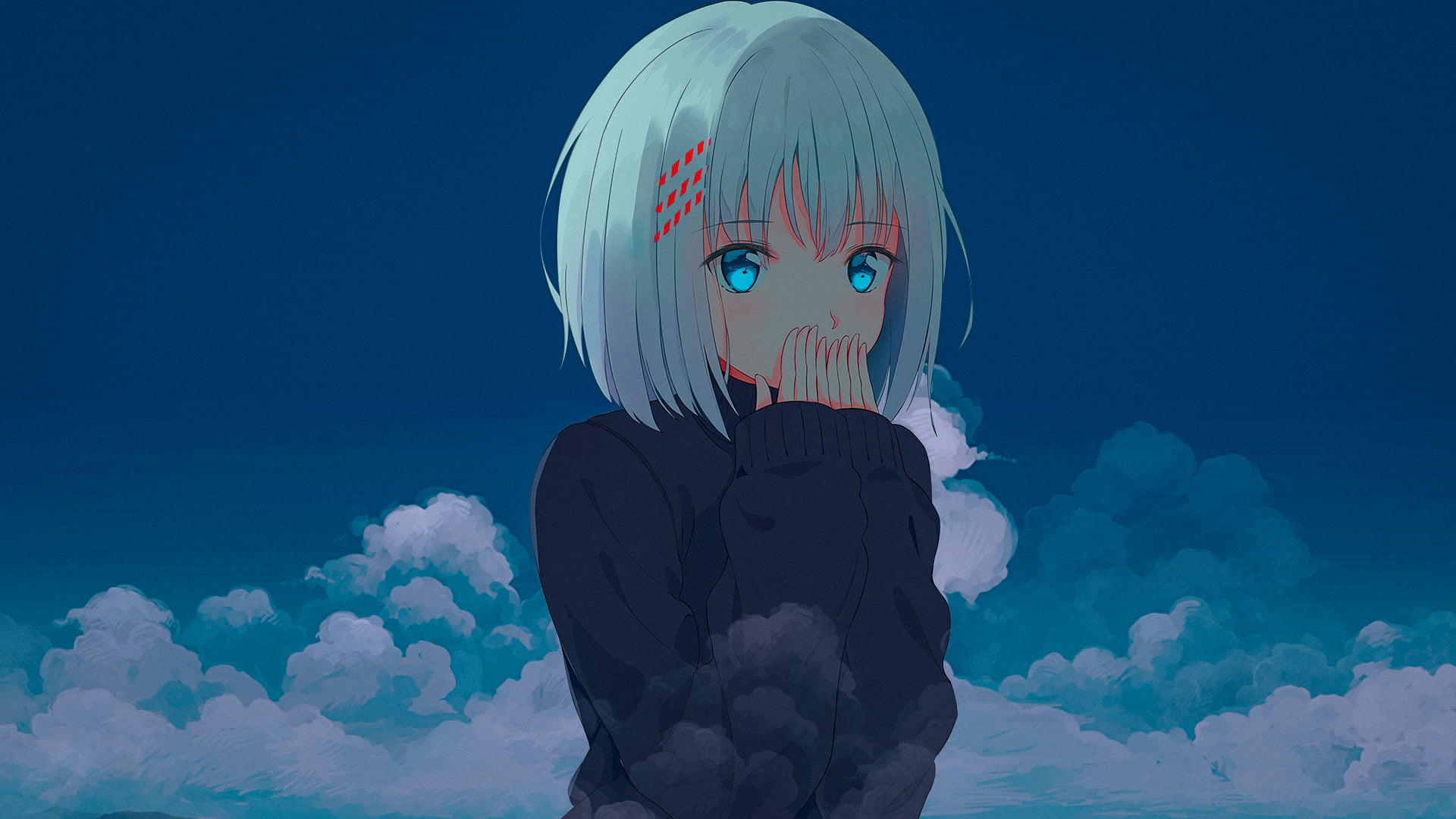 Triste, manga, sky, anime, matiastep, Riddim Dubstep, dubstep, anime girls, color correction, 1080P, Color Burst, HD Wallpaper
