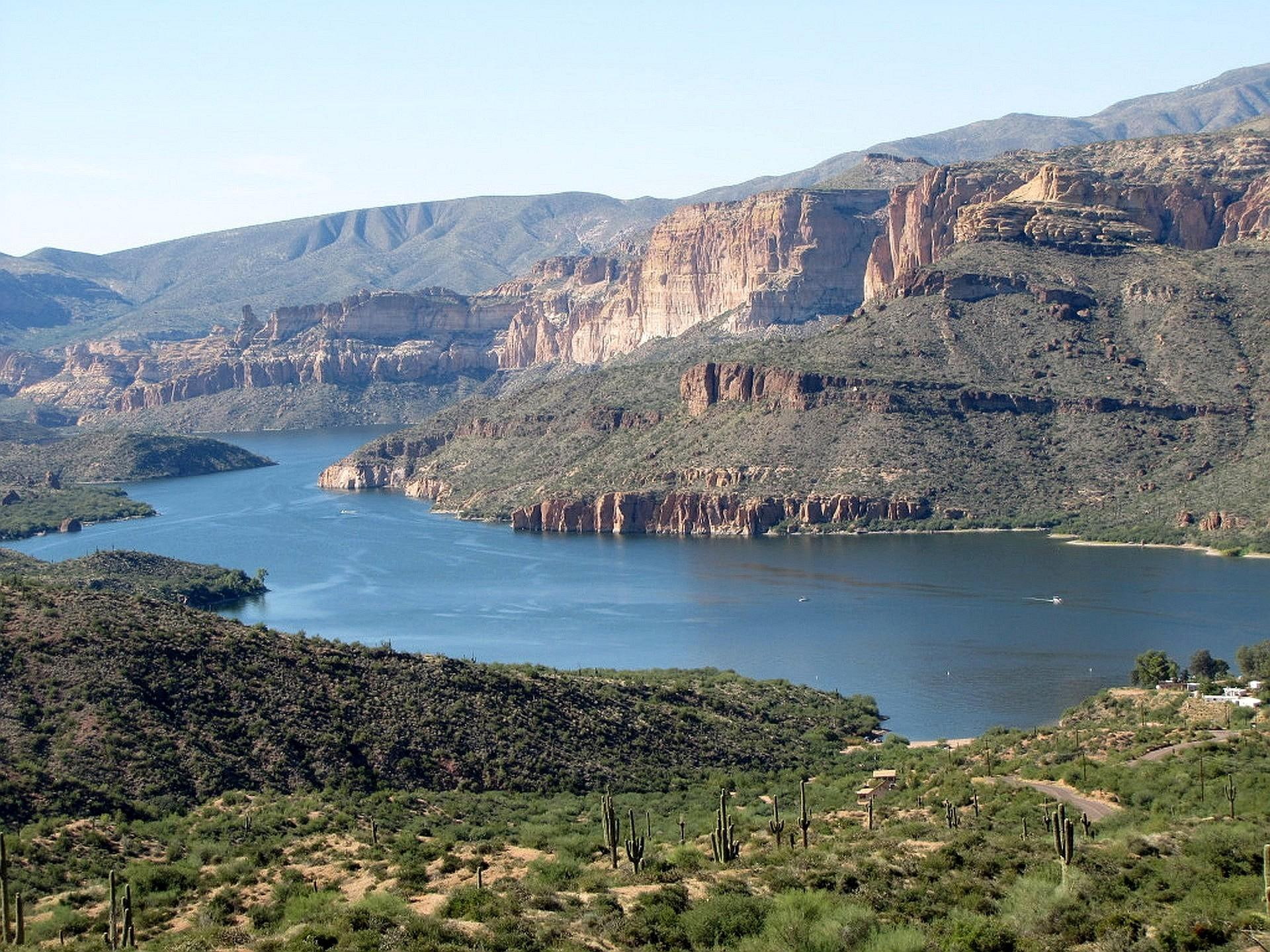 superstition mountains, nature and landscapes, 1080P, apache junction, lake, arizona, canyon, HD Wallpaper