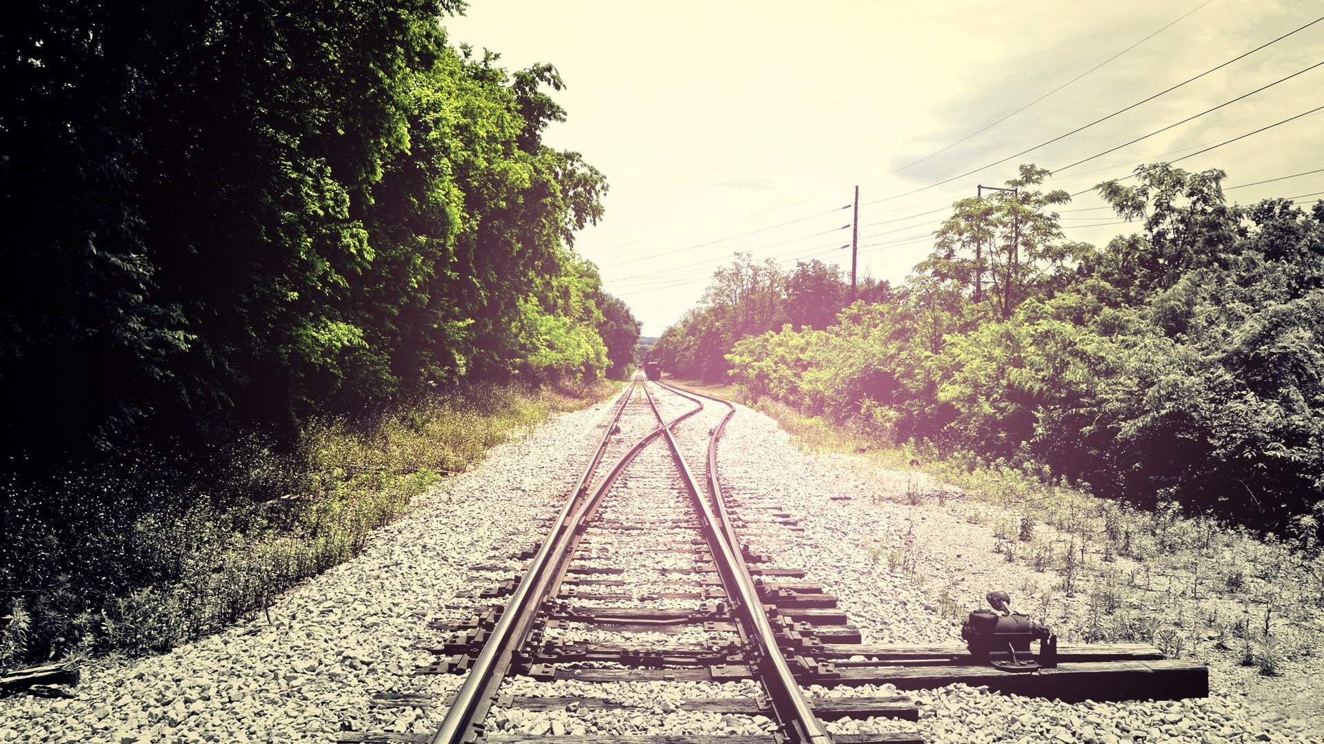 railroad Junction, gravel, long, straight, track, train, outdoors, day, tree, railway, direction, iron - Metal, station, railroad Station Platform, diminishing Perspective, HD Wallpaper