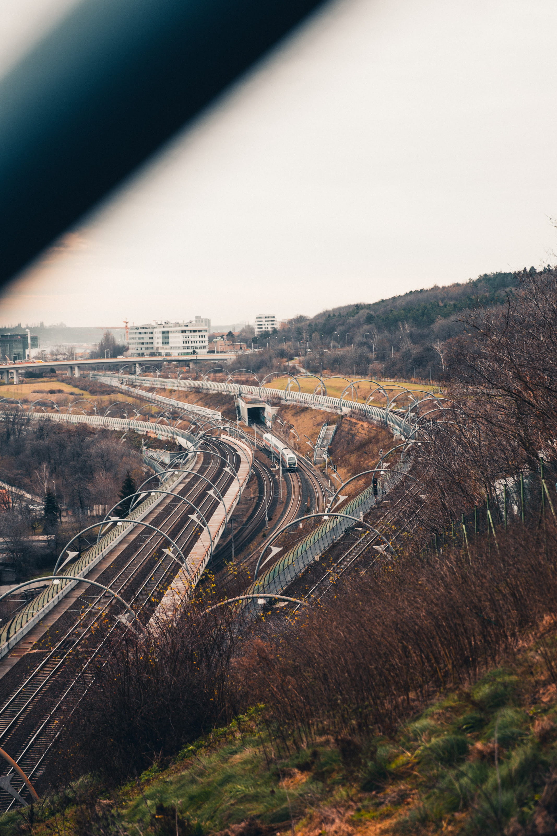 plant, railroad station platform, station, railway, environment, nature, city, high angle view, foliage, industrial, no people, outdoors, transportation, Phone HD Wallpaper