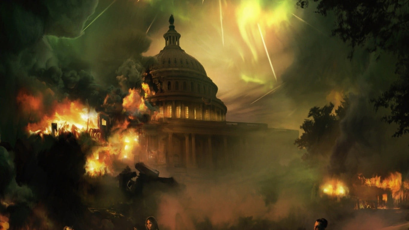 spirituality, outdoors, night, smoke - physical structure, burning, built structure, cloud - sky, sign, building, power in nature, capital, religion, Washington, HD Wallpaper