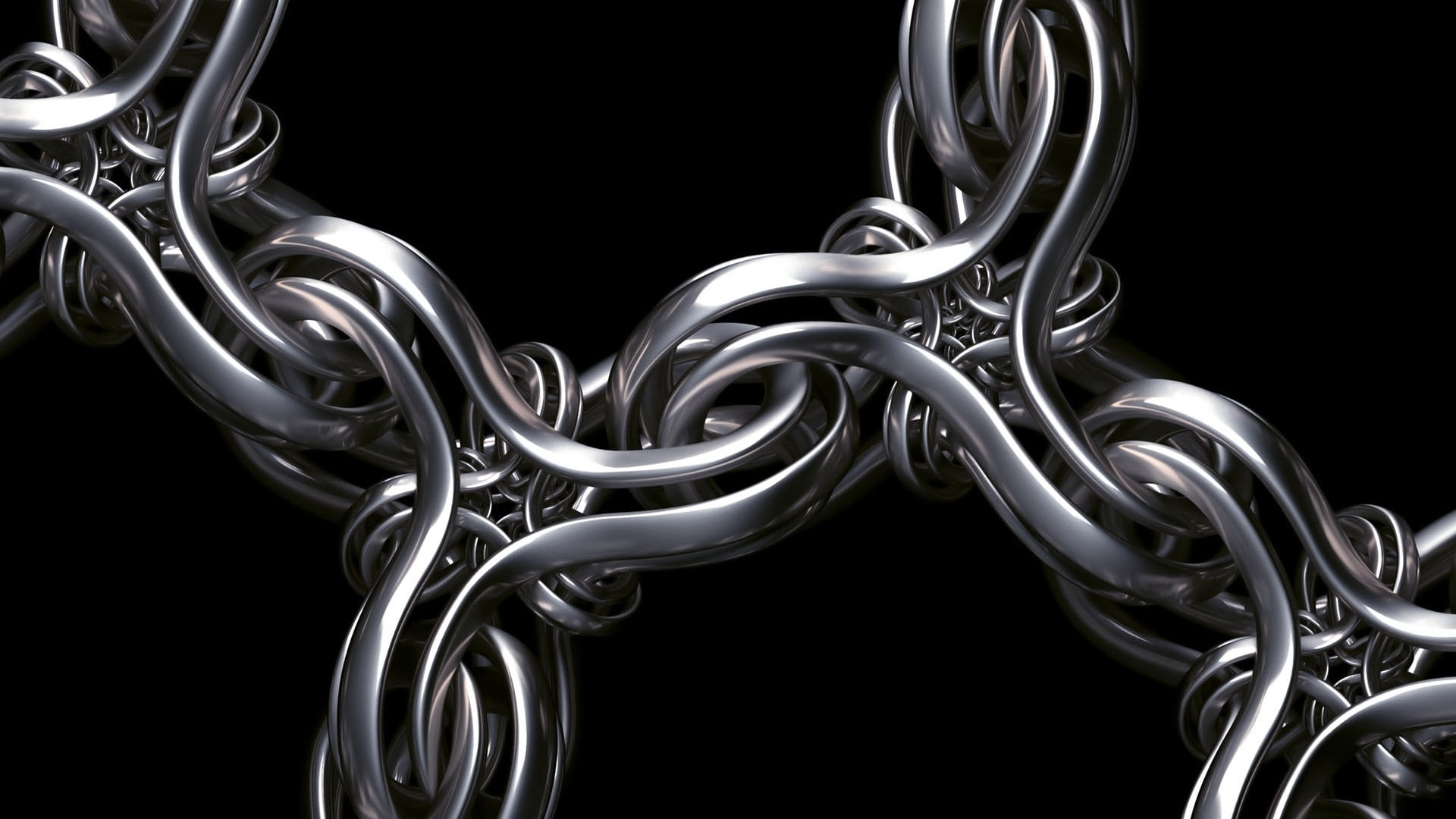 tangled, strength, steel, black background, wire, geometric shape, 1080P, render, complexity, digital art, 3D, design, white color, pattern, metal, Photoshop, HD Wallpaper