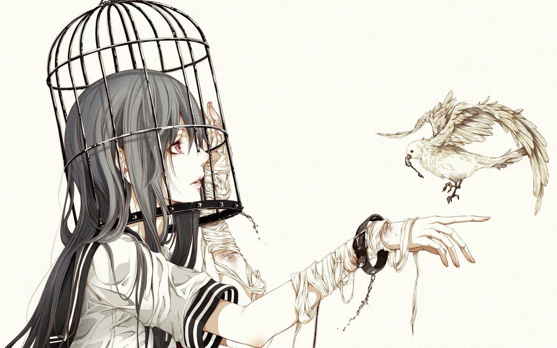 1080P, Anime, Original, Bird, Cage, HD Wallpaper