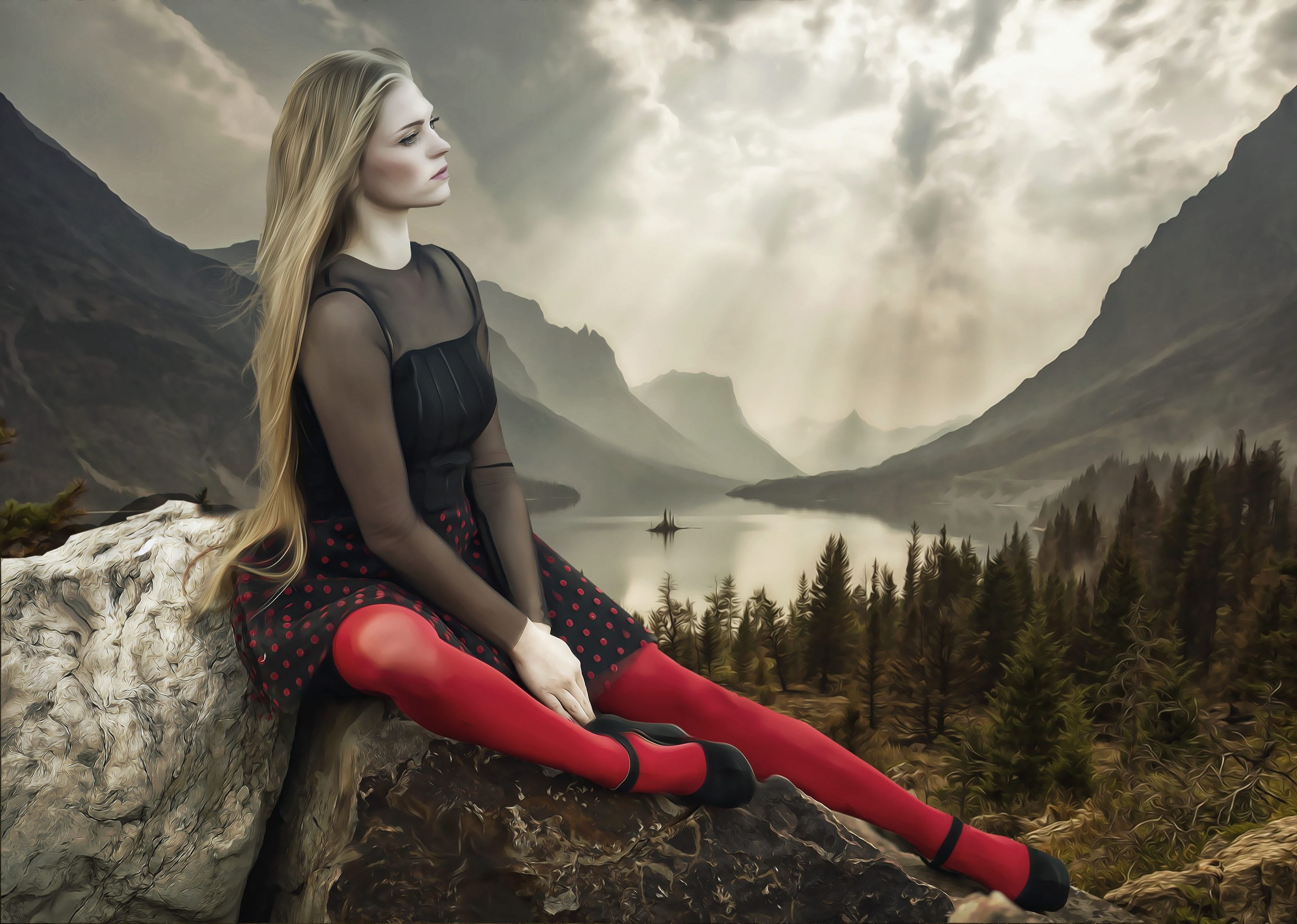 young, fashion, only women, mountain, woman, leisure activity, 2K, one person, portrait, female, hairstyle, rocks, outdoors, lifestyles, one woman only, HD Wallpaper