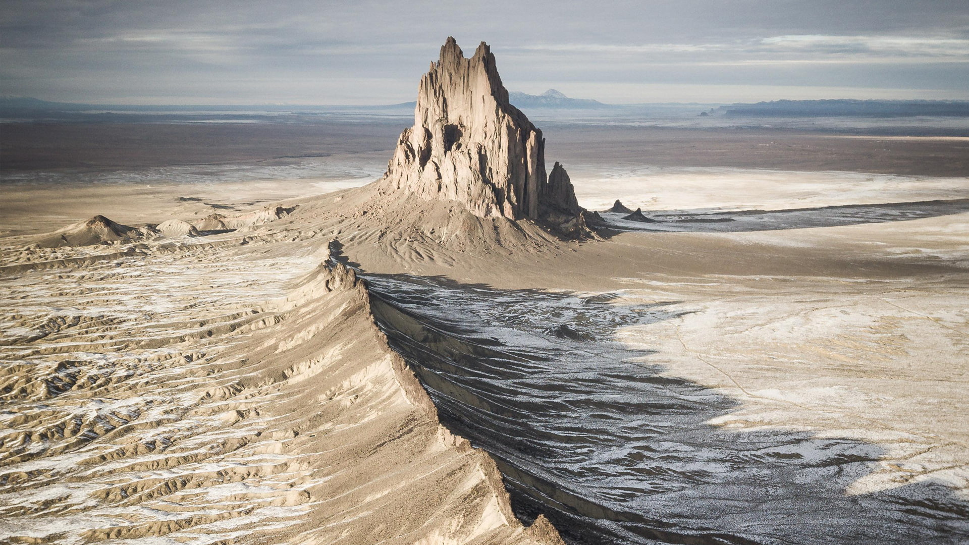 snow caps, mountains, landscape, 1080P, New Mexico, Shiprock, desert, nature, HD Wallpaper