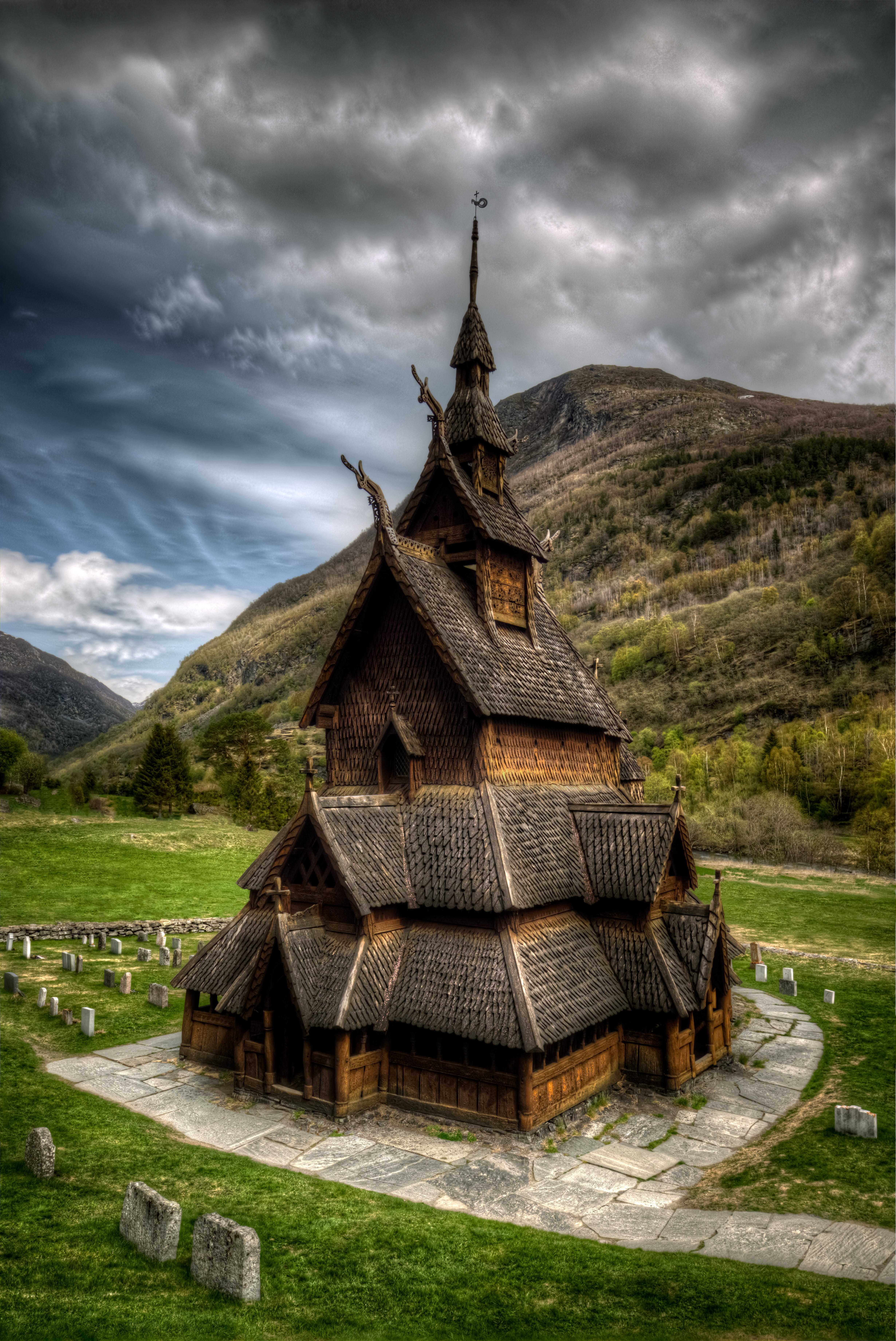 architecture, history, stave church, building, travel destinations, sky, day, belief, old church, borgund, religion, spirituality, norway, outdoors, mountain, Phone HD Wallpaper