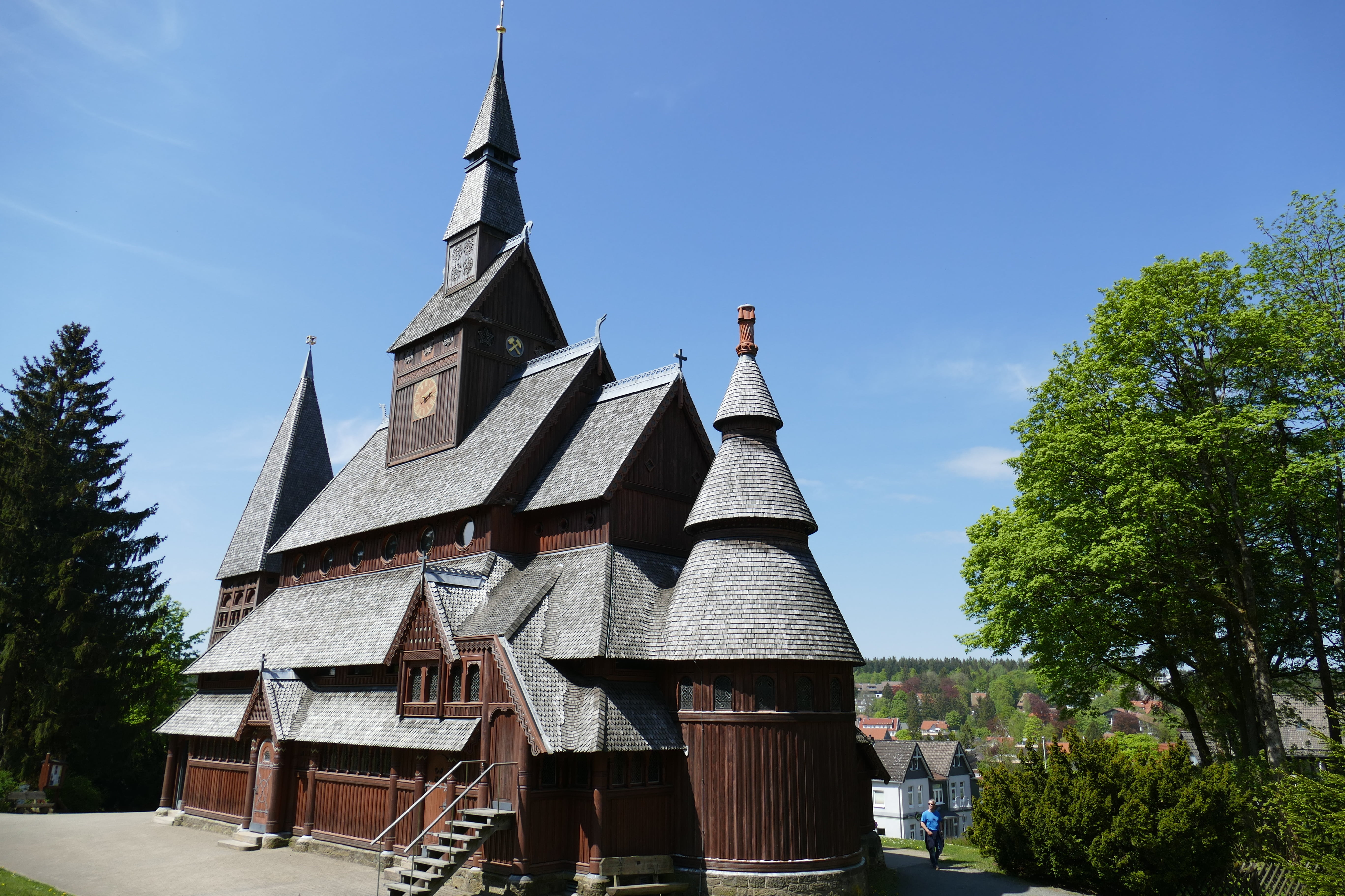 stave church, tree, green, historically, belief, day, architecture, world heritage site, goslar-hahnenklee, nature, spirituality, historic preservation, HD Wallpaper