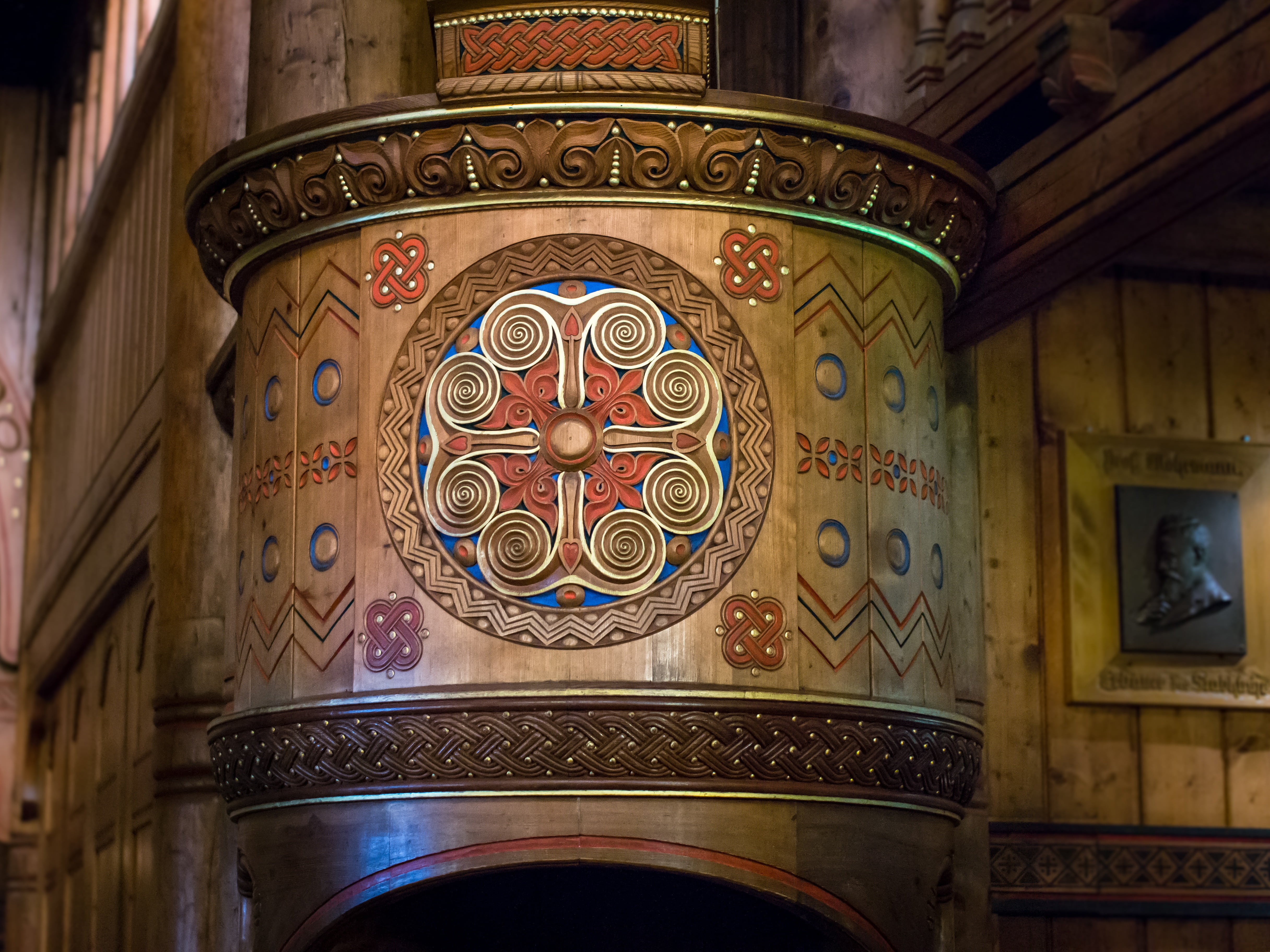 stave church, art and craft, pulpit, germany, pattern, craft, building, architecture, the past, religion, sermon, resin, mural, built structure, belief, HD Wallpaper