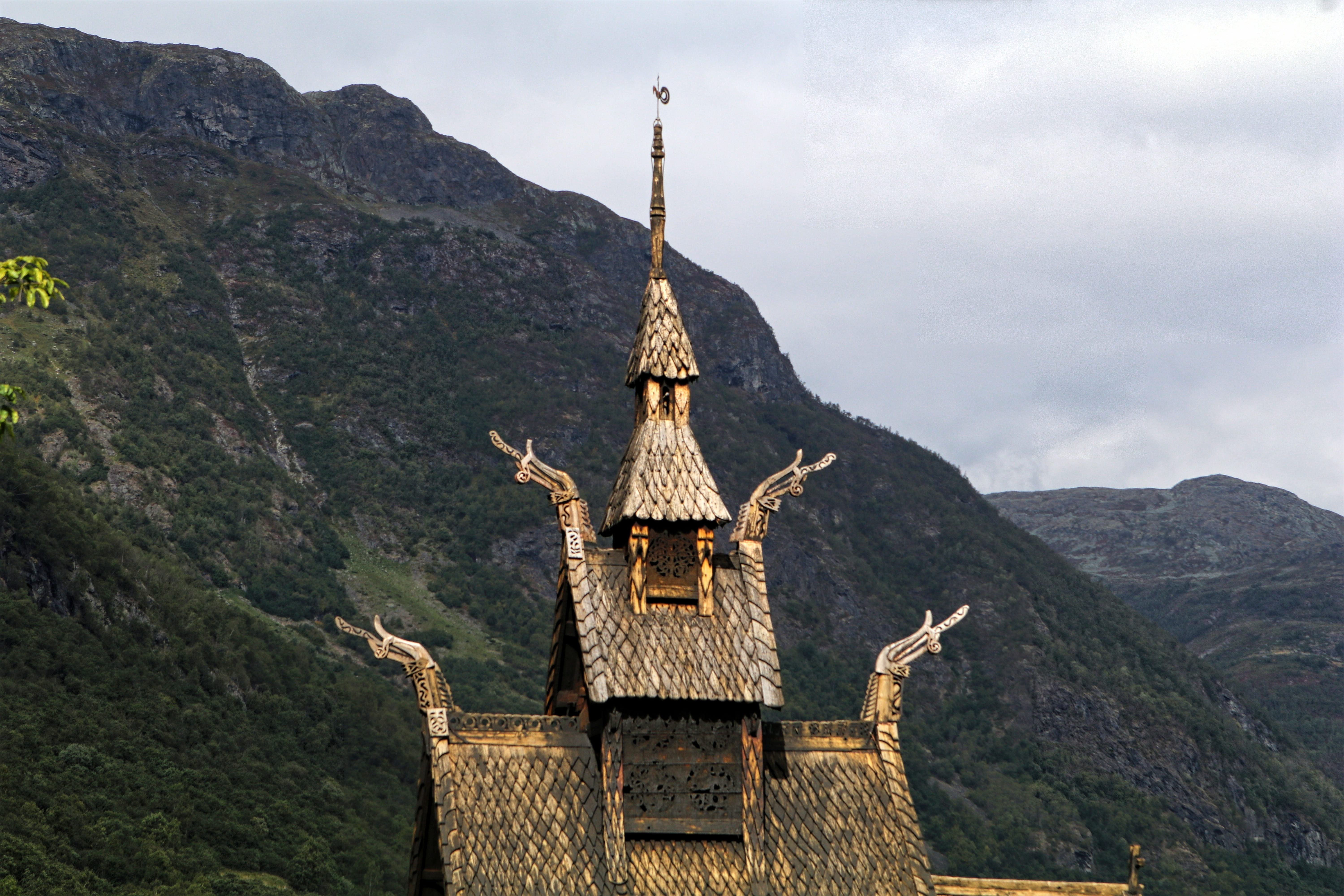 mountains, architecture, place of worship, 5K, day, norway, religion, travel destinations, nature, stave church, mountain range, building exterior, no people, HD Wallpaper