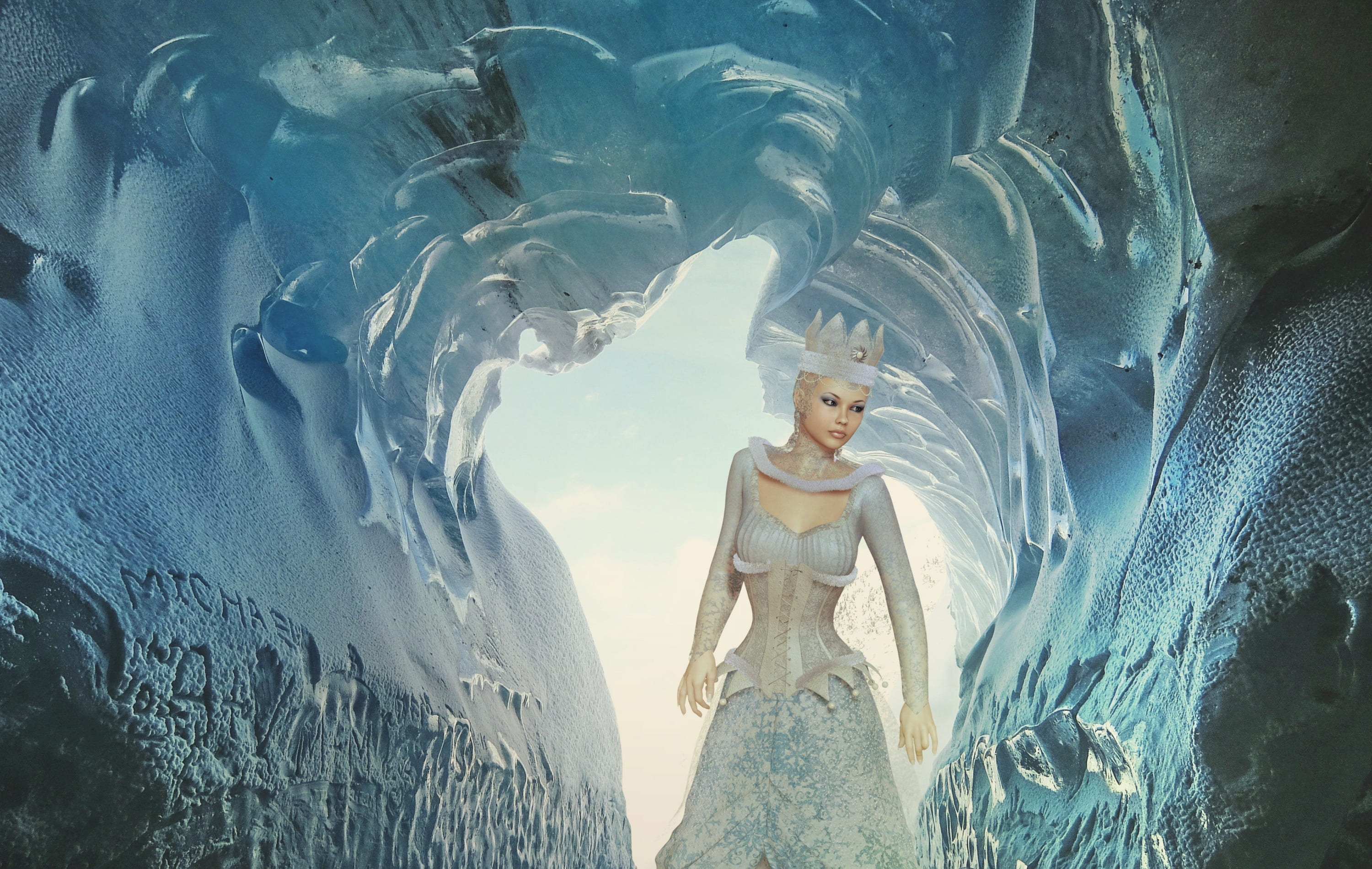 beautiful woman, ice, cold, male likeness, time, outdoors, creativity, cave, representation, human representation, artistic, nature, one person, statue, HD Wallpaper
