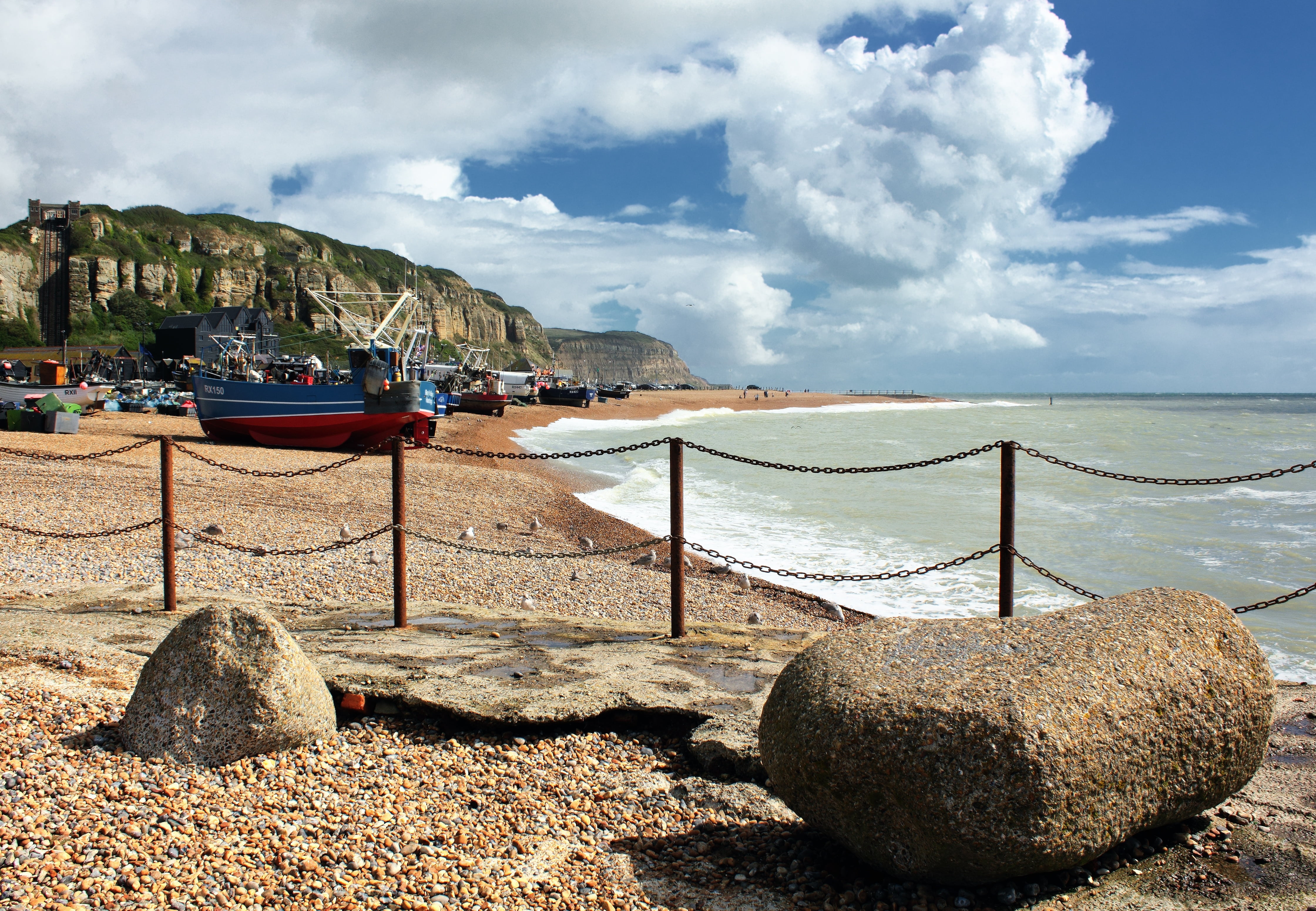 tranquil scene, scenics - nature, no people, landscape, sussex, rock, sea, hastings, rock - object, britain, united, day, south, sand, coast, ocean, outdoors, HD Wallpaper