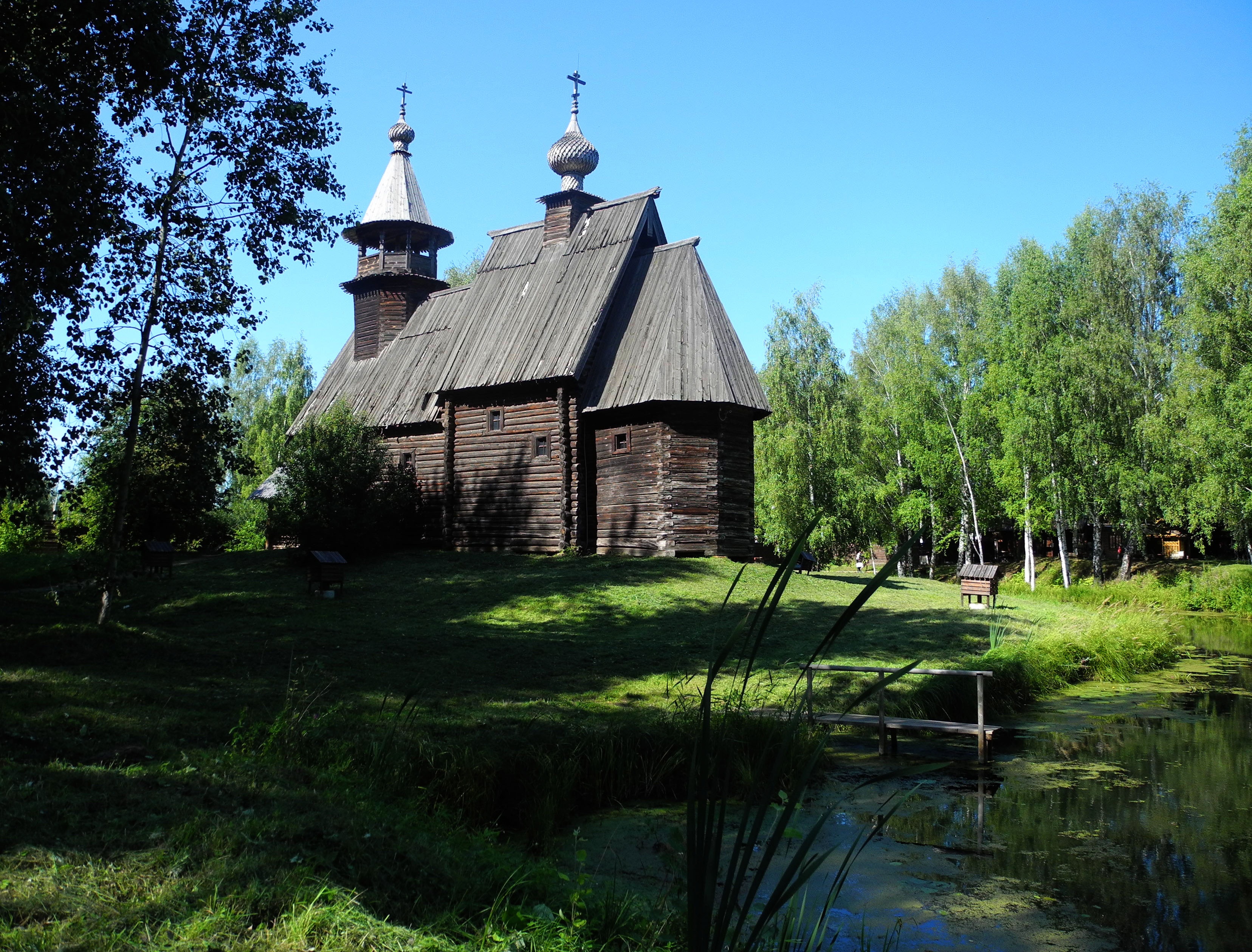 sloboda, parks, built structure, history, land, building exterior, lake, ancient buildings, growth, grass, russia, water, green color, museum, nature, church, HD Wallpaper
