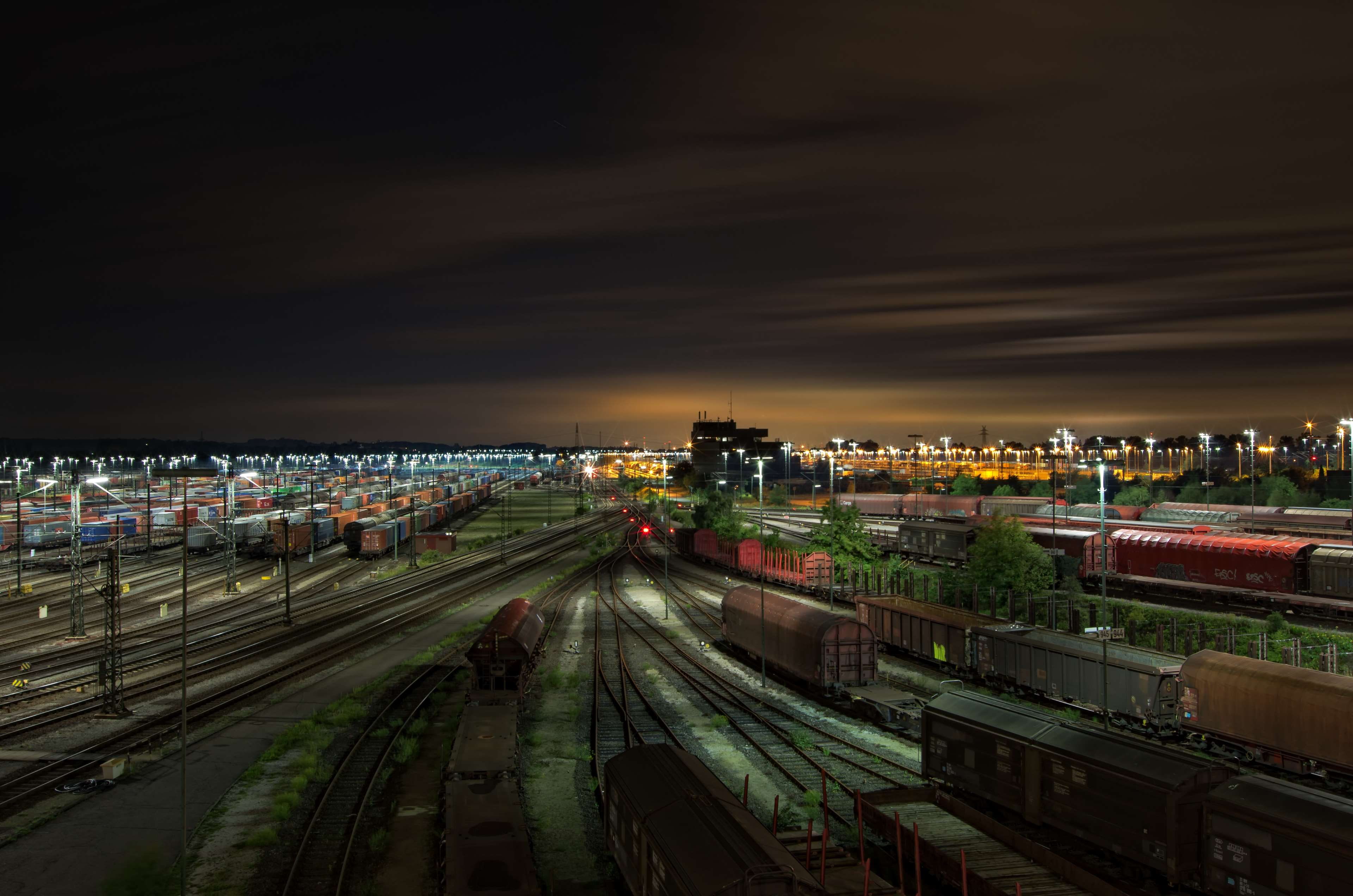 royalty, city, 4K, marshalling yard, high angle view, illuminated, trains lok, rail transportation, cityscape, architecture, transportation, outdoors, HD Wallpaper