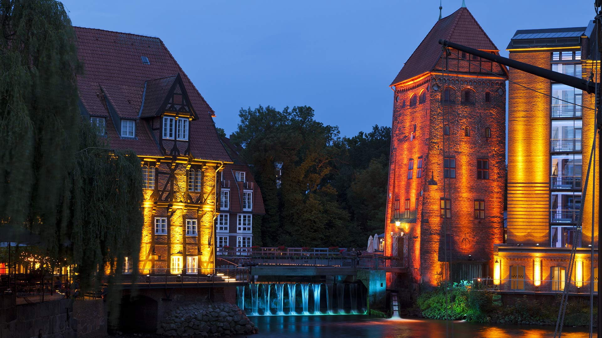 1080P, tower, Lower Saxony, Germany, lights, Luneburg, HD Wallpaper