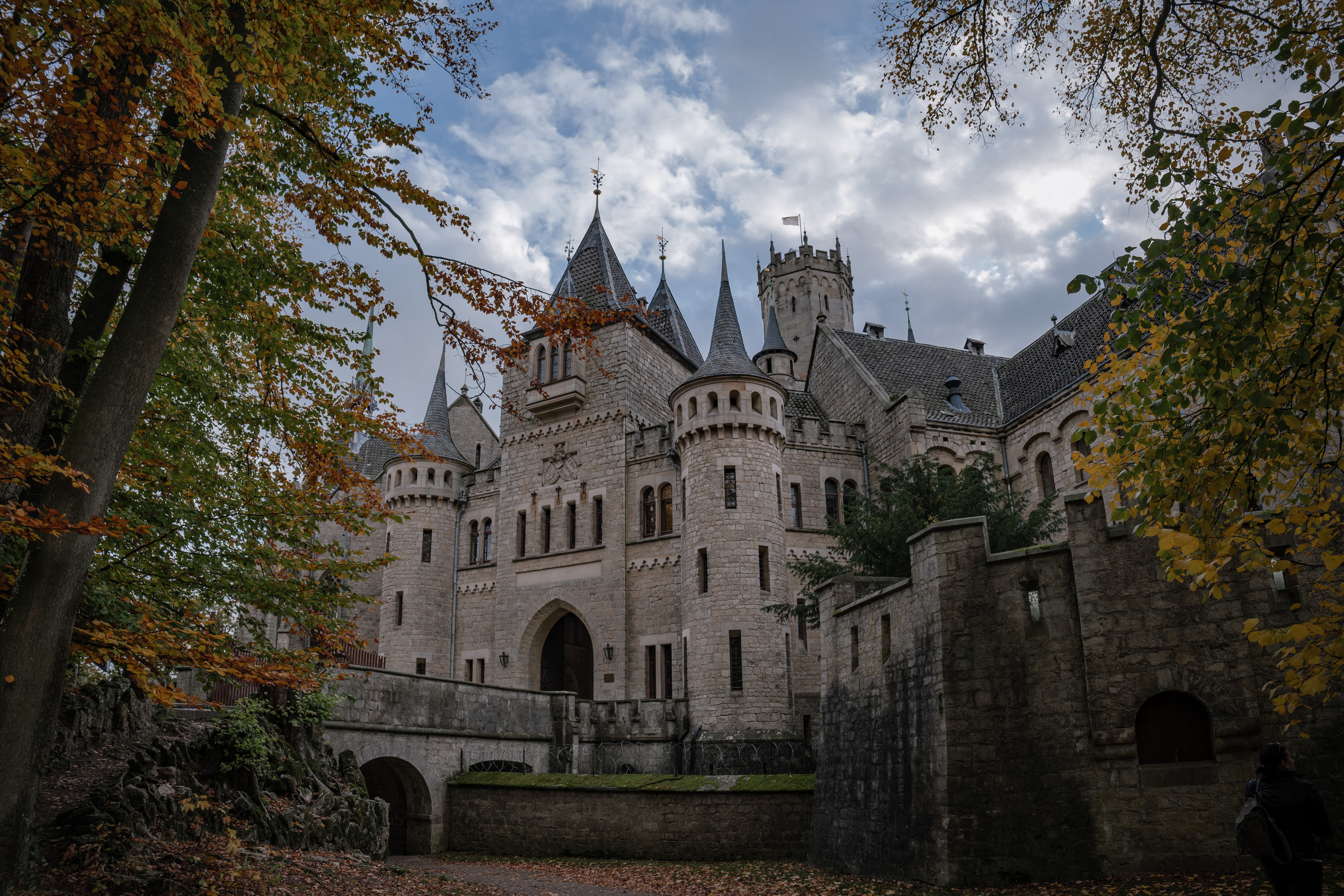 castle, Lower Saxony, architecture, trees, bridge, Marienburg Castle, Germany, 5K, autumn, HD Wallpaper