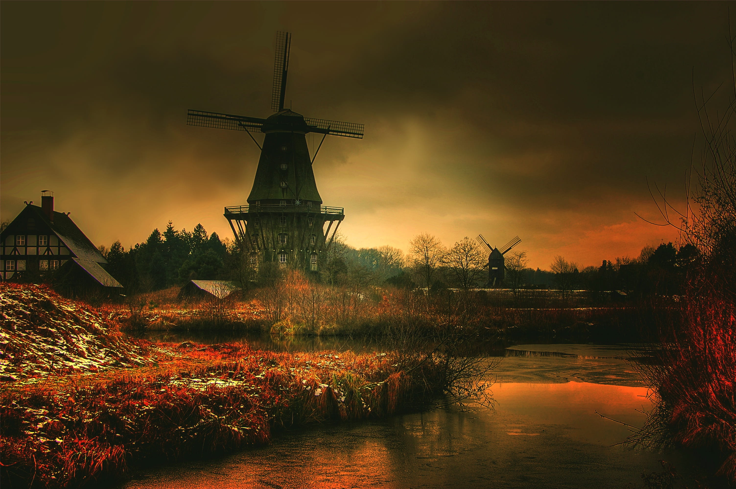 bank, hiking, environment, fuel and power generation, body, wind turbine, leisure, sunset, body of water, rest, lighthouse, mill, meadow, romantic, out, HD Wallpaper