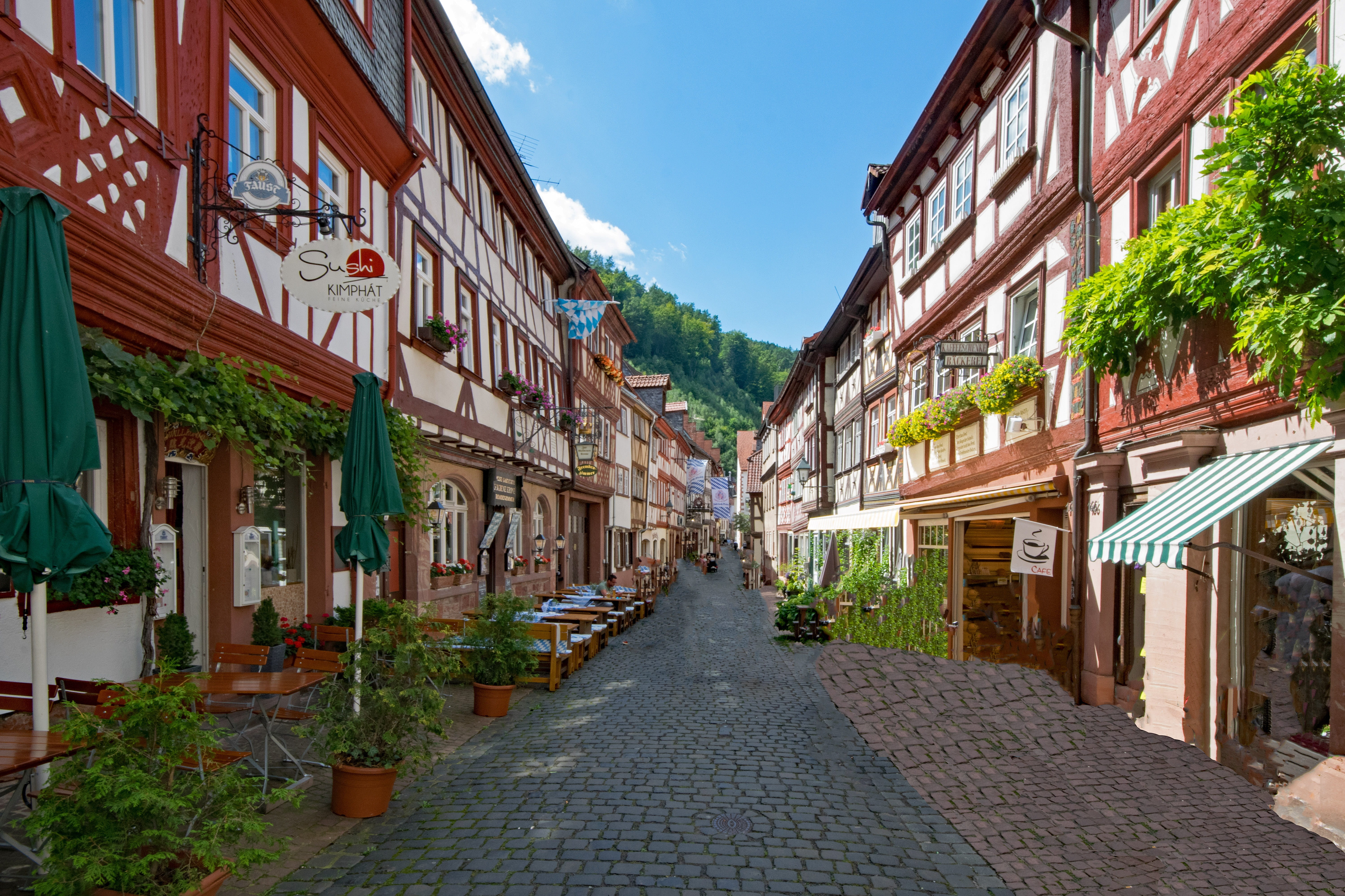 architecture, odenwald, sky, day, culture, cobblestone, diminishing perspective, footpath, miltenberg, old building, road, built structure, no people, city, HD Wallpaper